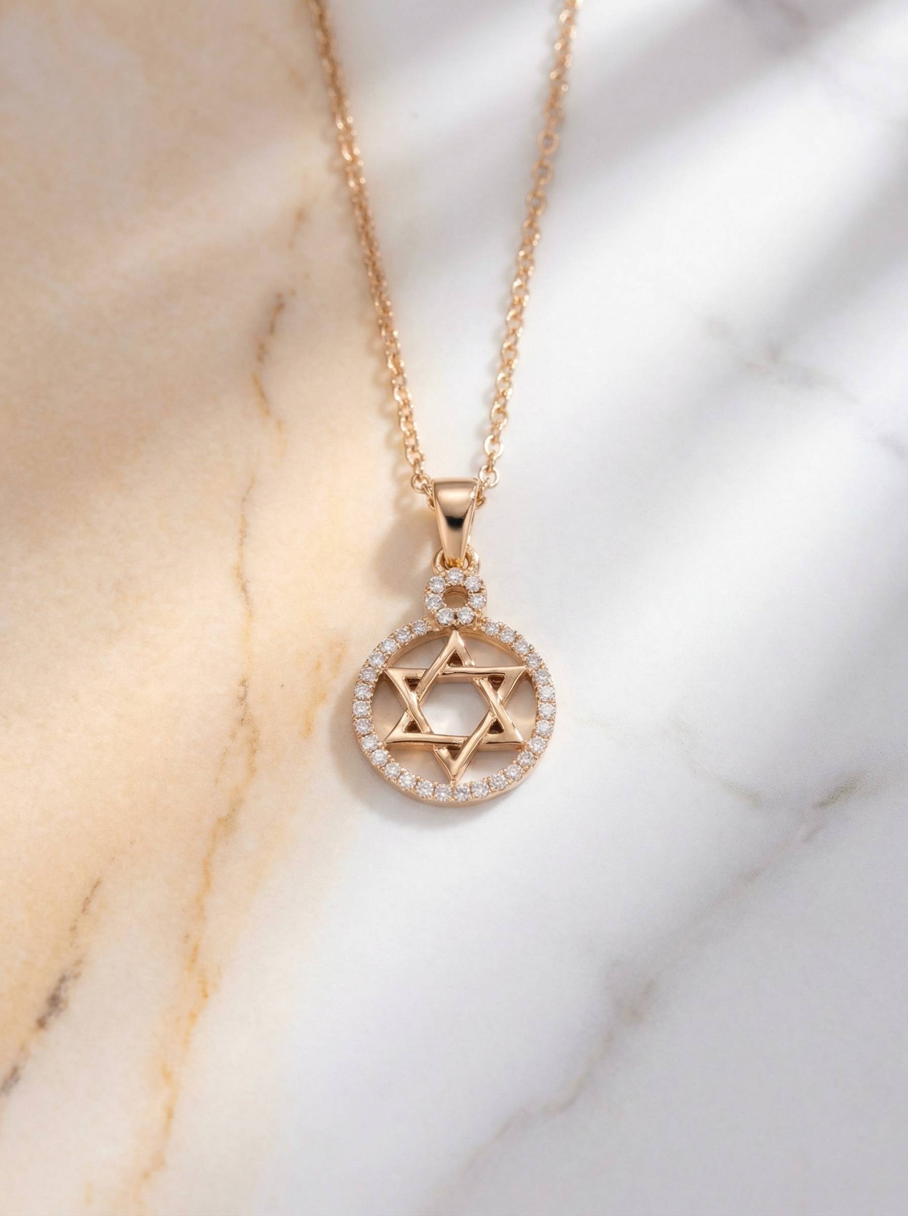 18ct Rose Gold Magen David Necklace with Natural Diamonds – 42cm
