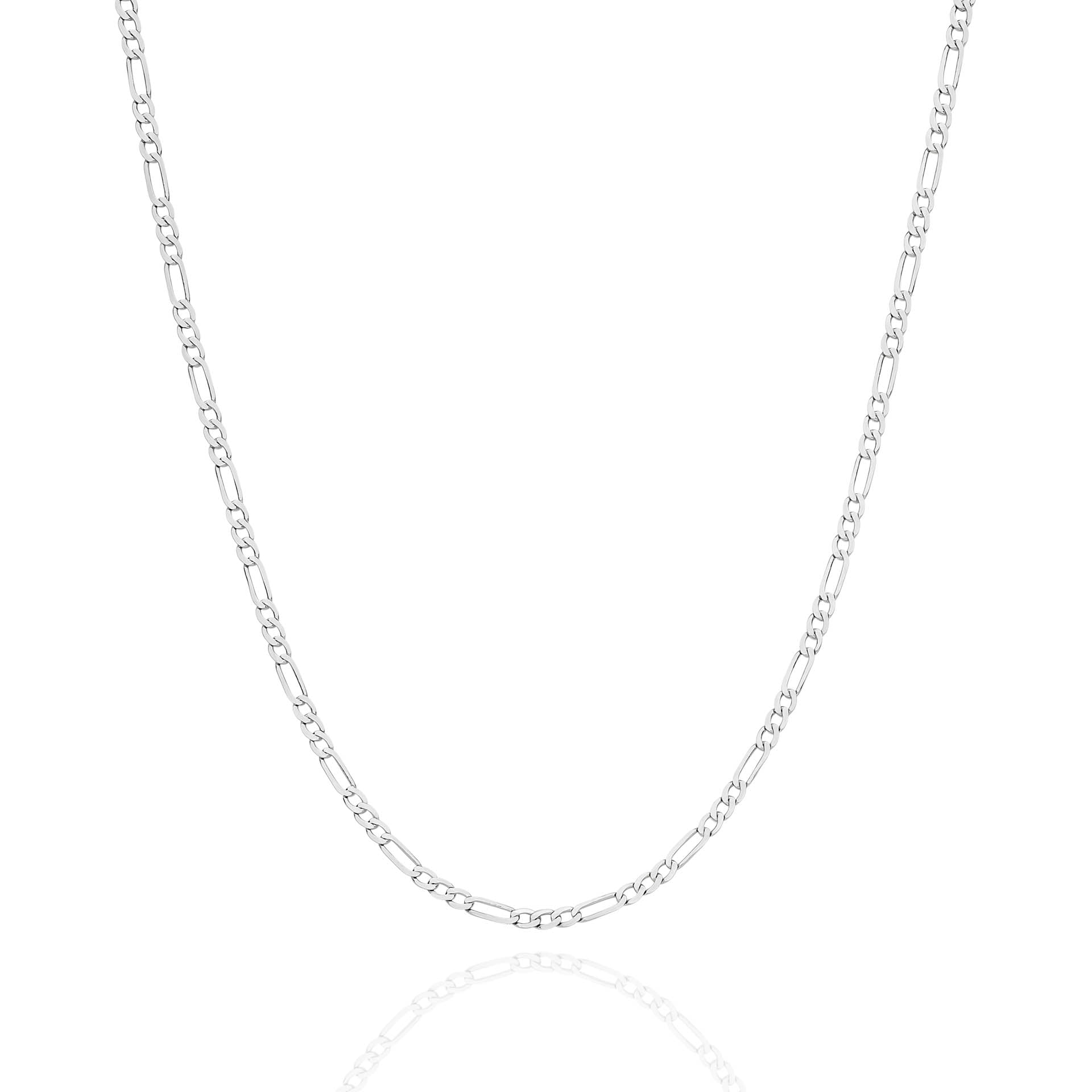 White Gold 1.92mm Flat Diamond Cut Figaro 1+3 Chain - FRONT