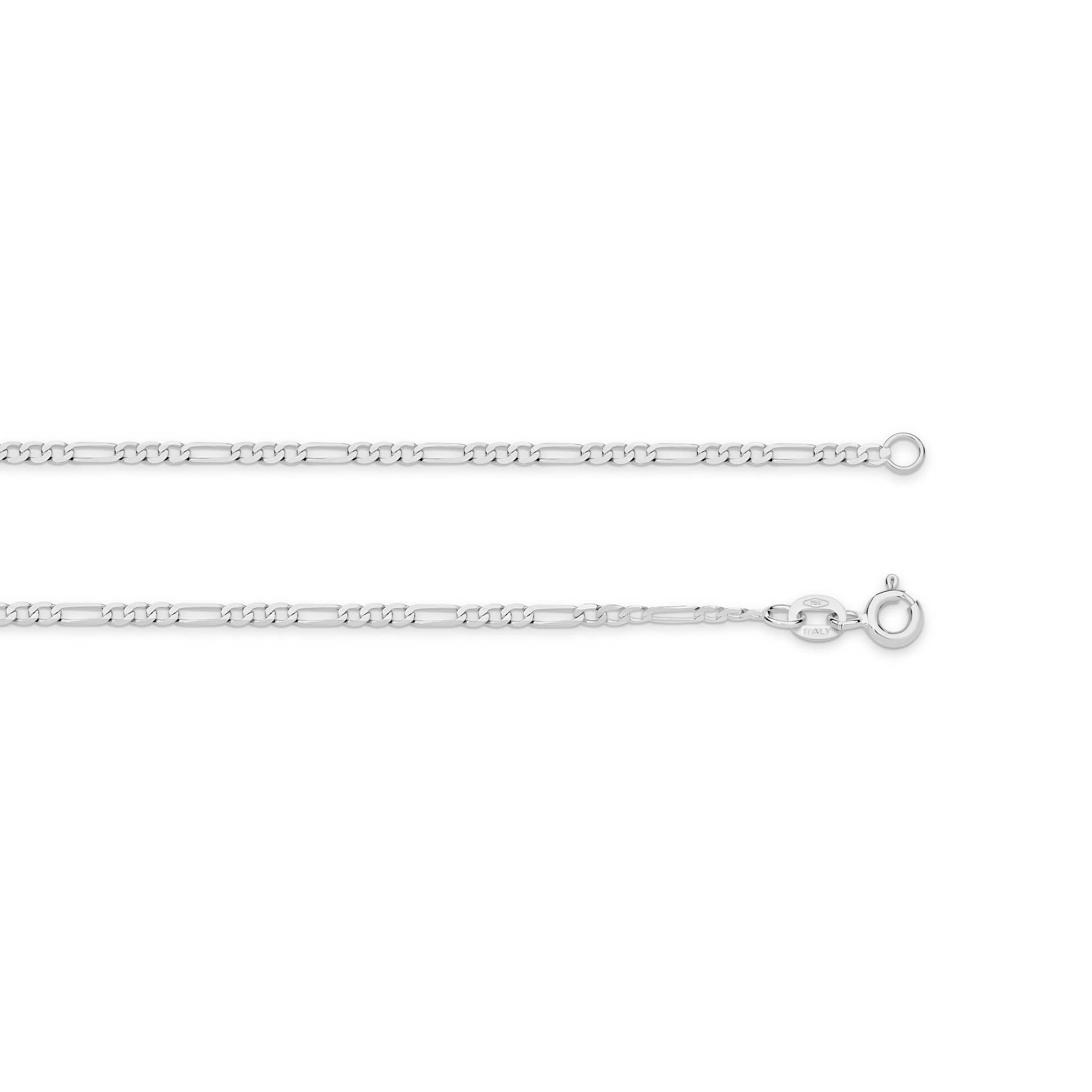 White Gold 1.92mm Flat Diamond Cut Figaro 1+3 Chain - TOP
