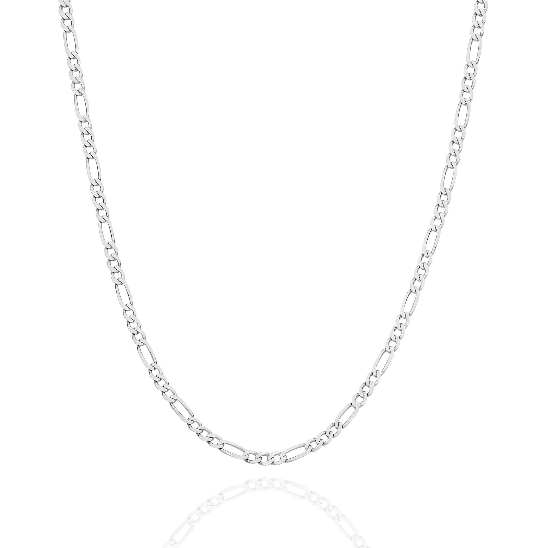 White Gold 2.4mm Flat Diamond Cut Figaro 1+3 Chain - FRONT