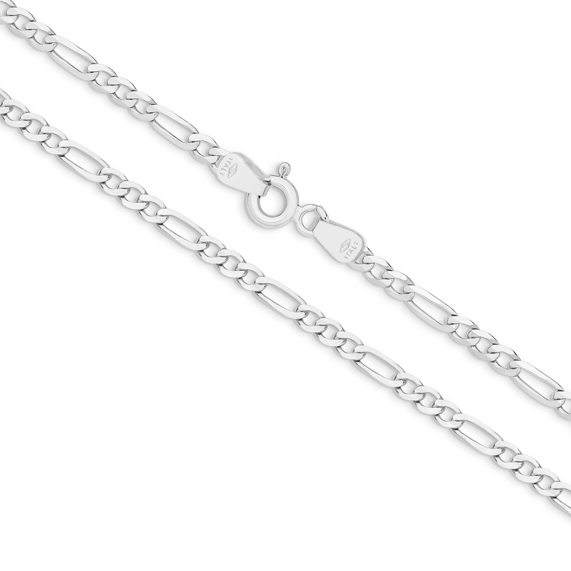 White Gold 2.4mm Flat Diamond Cut Figaro 1+3 Chain - MAIN