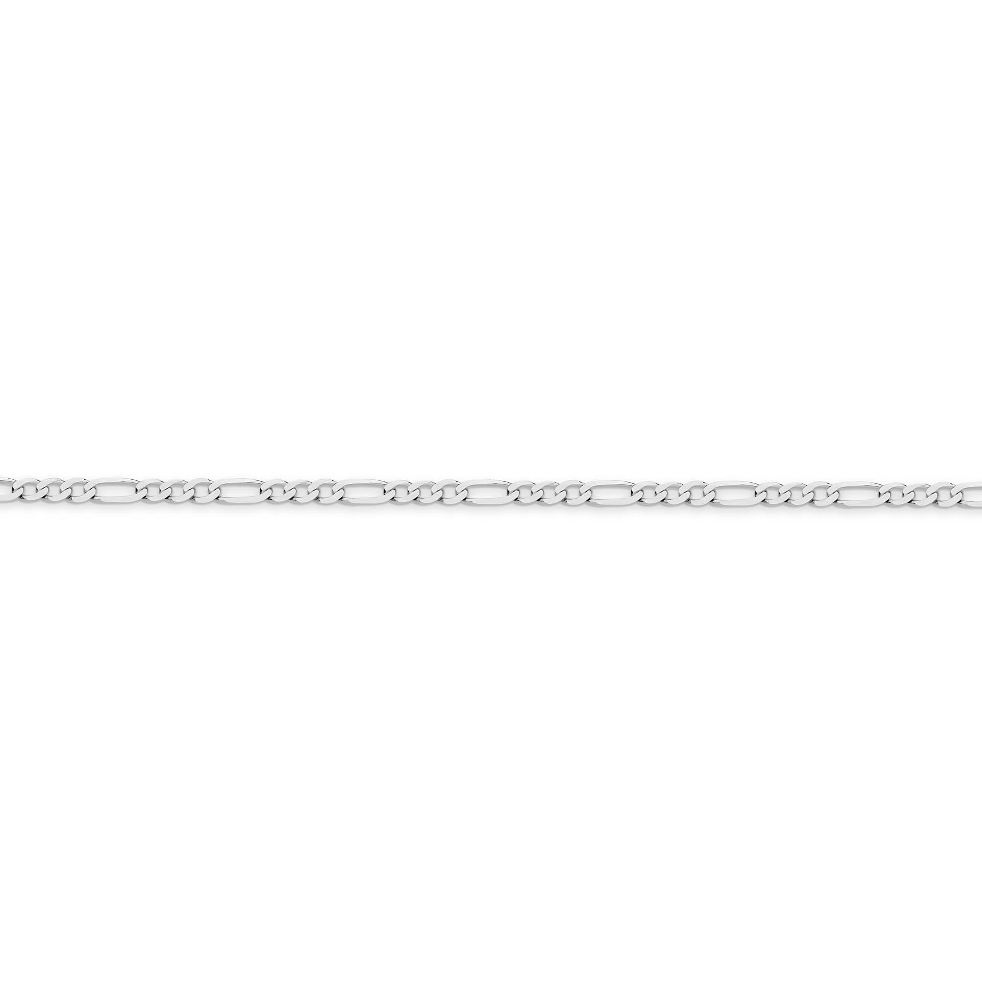 White Gold 2.4mm Flat Diamond Cut Figaro 1+3 Chain - SIDE
