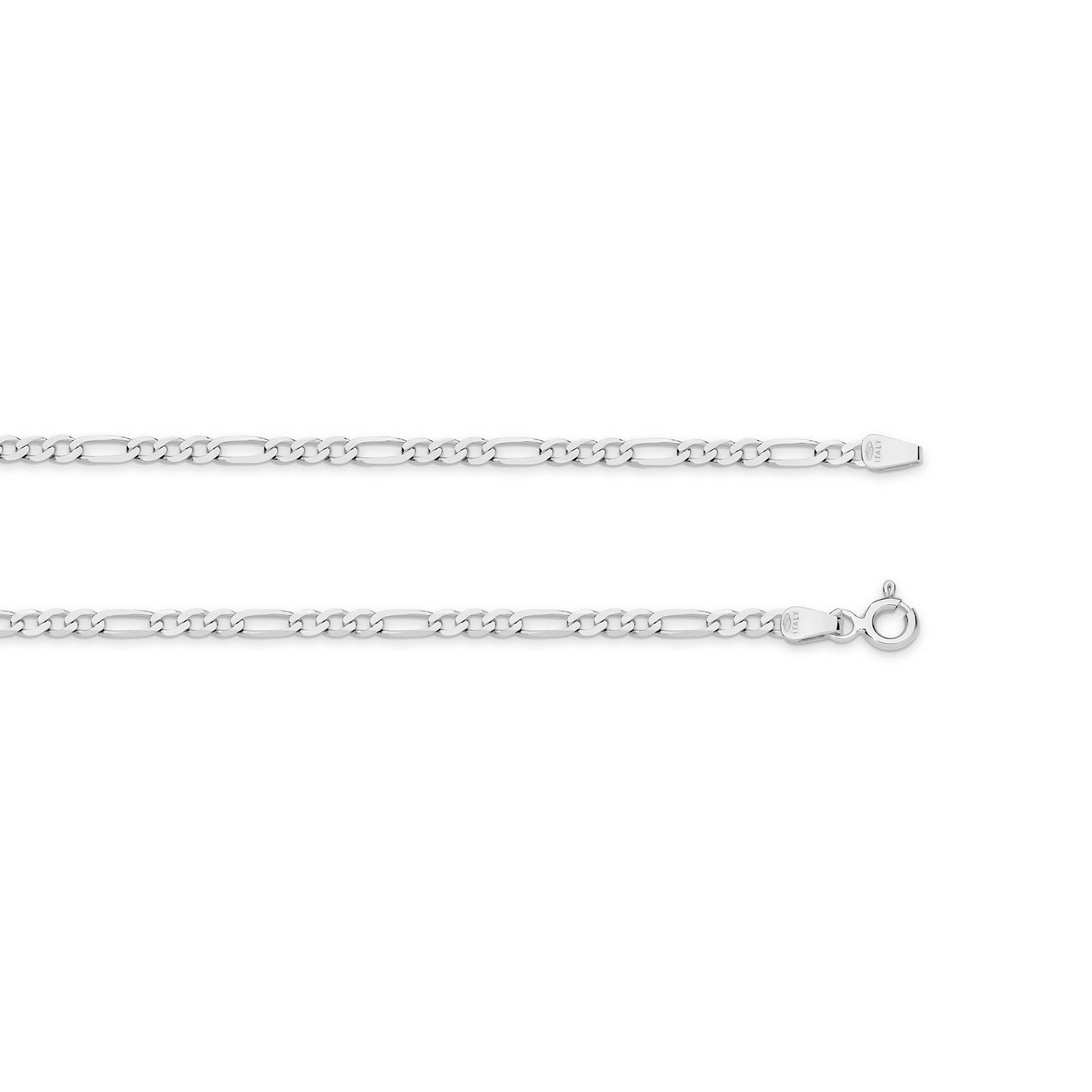 White Gold 2.4mm Flat Diamond Cut Figaro 1+3 Chain - TOP