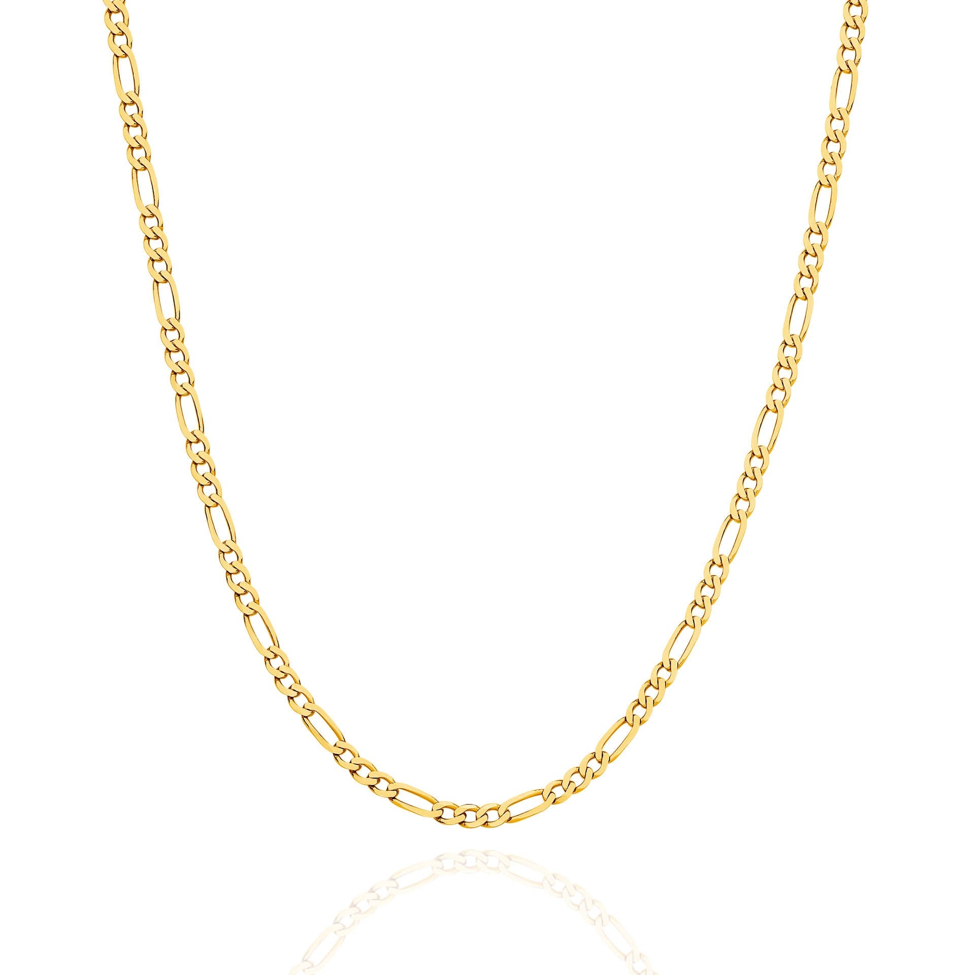 Yellow Gold 2.4mm Flat Diamond Cut Figaro 1+3 Chain - FRONT