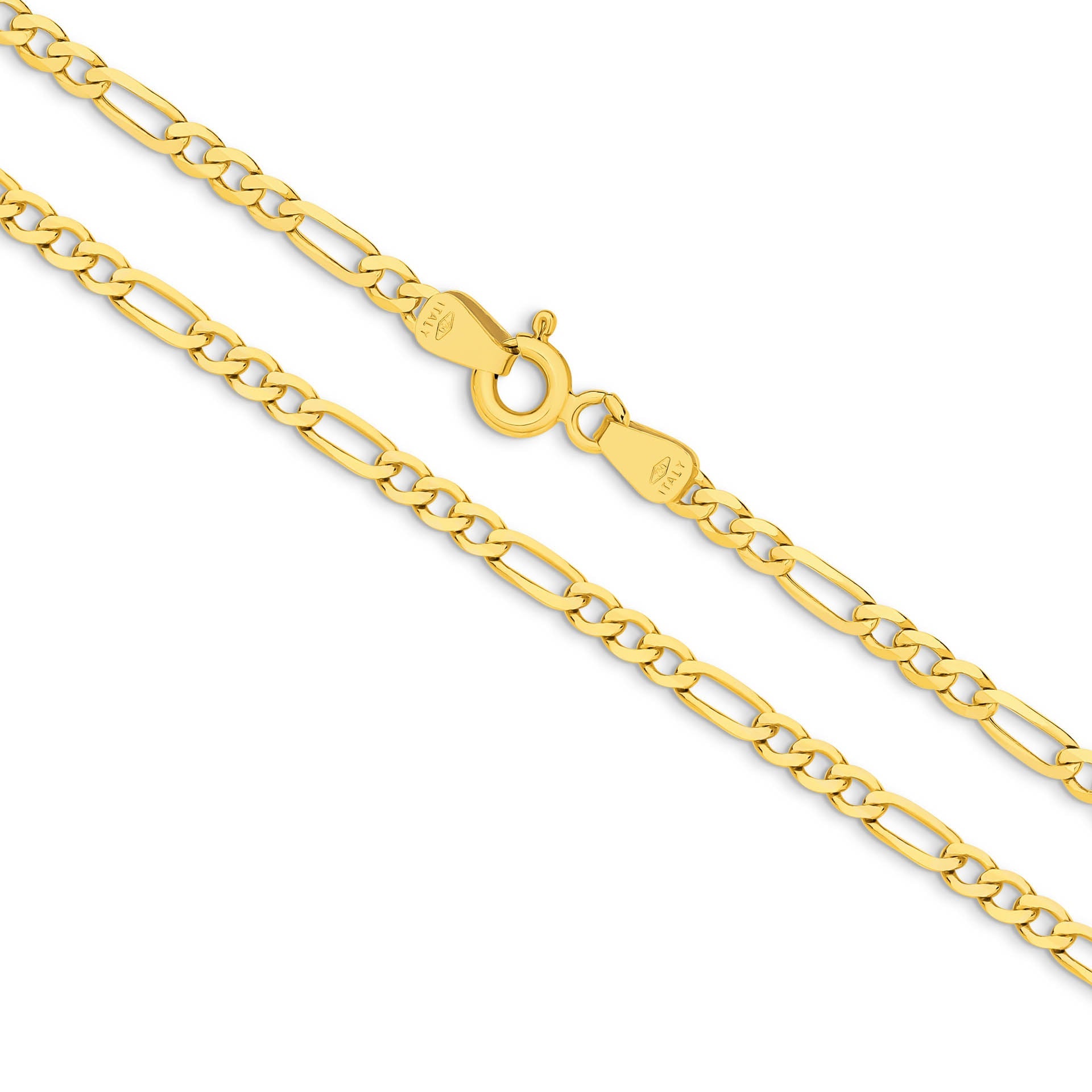 Yellow Gold 2.4mm Flat Diamond Cut Figaro 1+3 Chain - MAIN