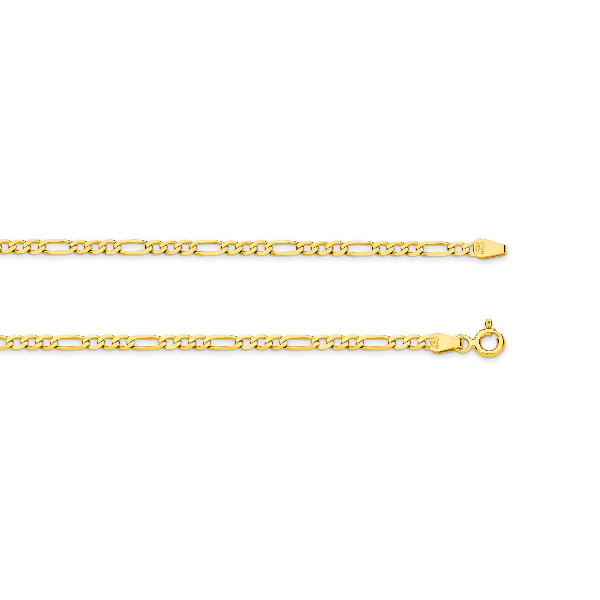 Yellow Gold 2.4mm Flat Diamond Cut Figaro 1+3 Chain - TOP