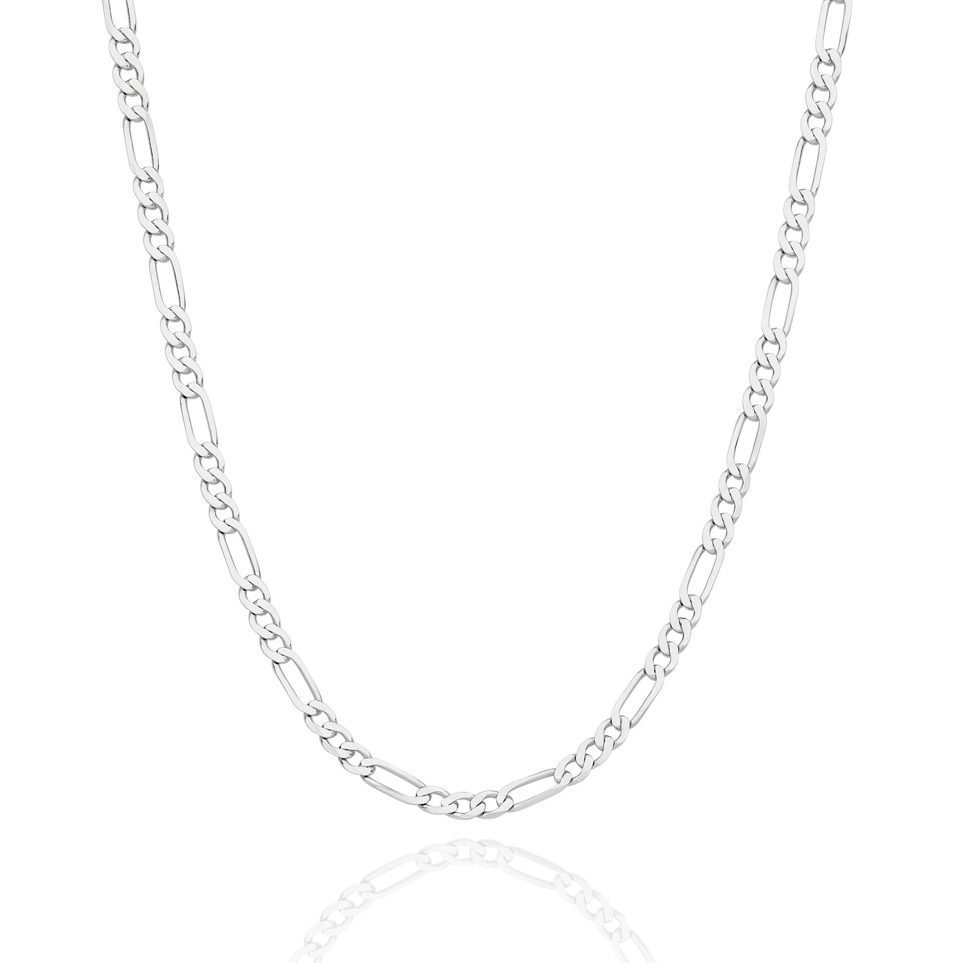 White Gold 3.06mm Flat Diamond Cut Figaro 1+3 Chain - FRONT
