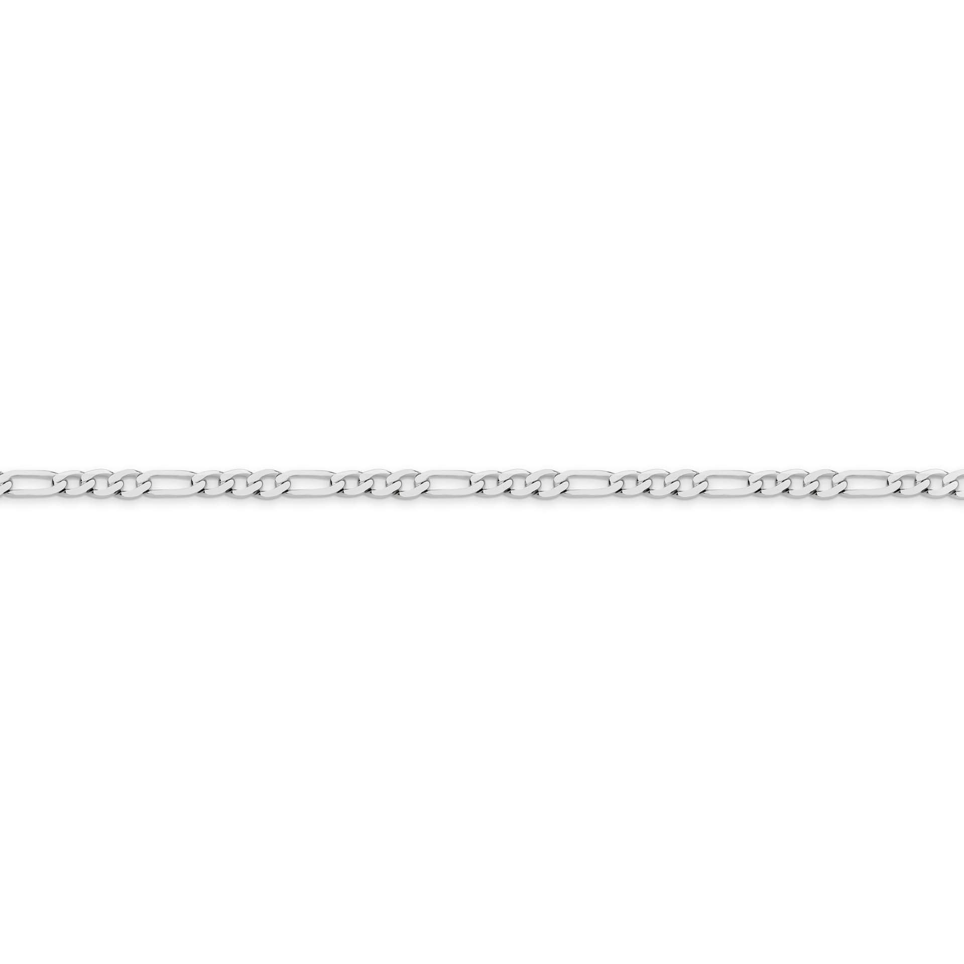 White Gold 3.06mm Flat Diamond Cut Figaro 1+3 Chain - SIDE
