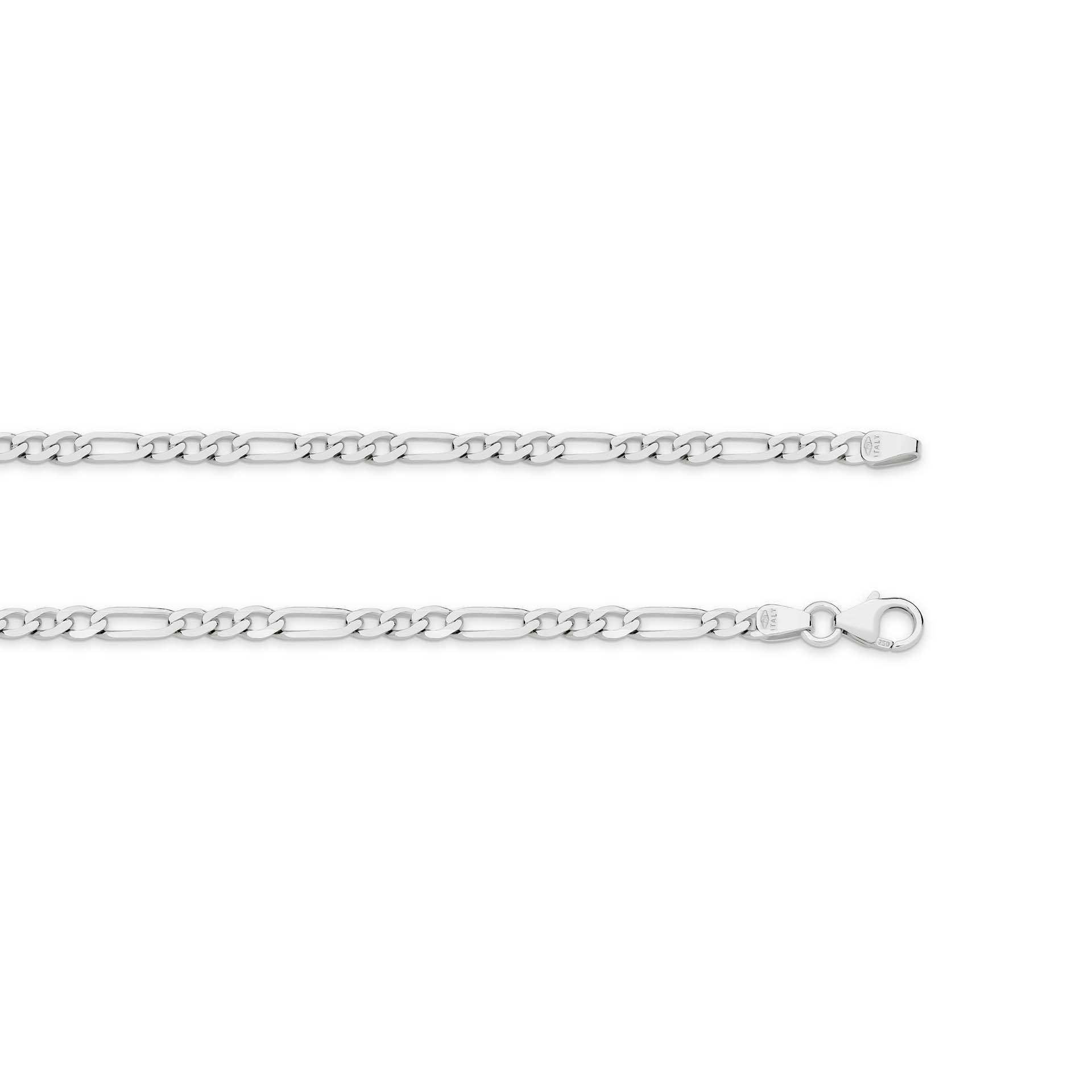 White Gold 3.06mm Flat Diamond Cut Figaro 1+3 Chain - TOP