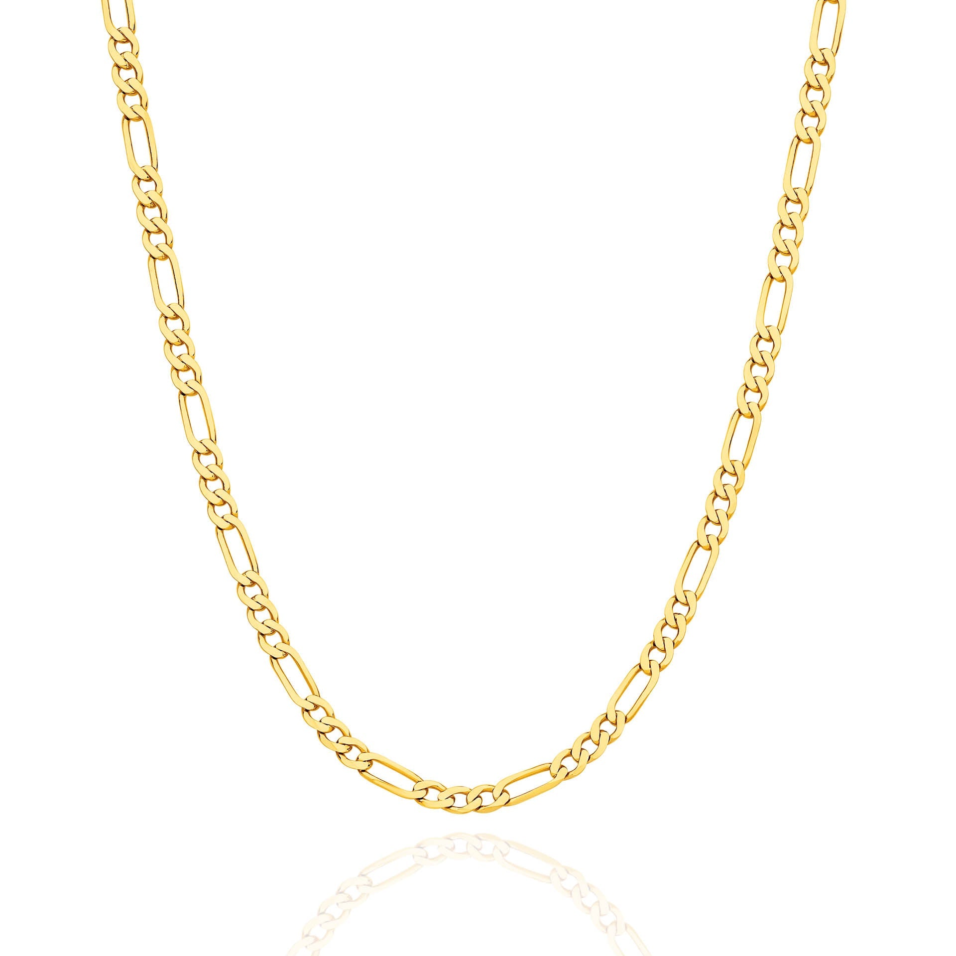 Yellow Gold 3.06mm Flat Diamond Cut Figaro 1+3 Chain - FRONT