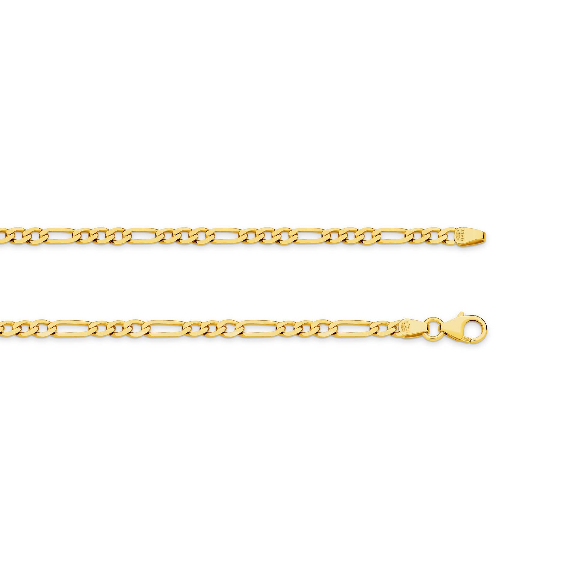 Yellow Gold 3.06mm Flat Diamond Cut Figaro 1+3 Chain - TOP