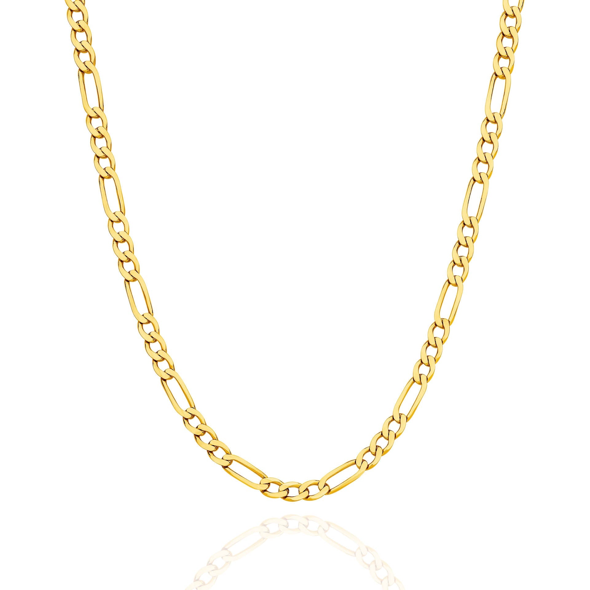 Yellow Gold 3.95mm Flat Diamond Cut Figaro 1+3 Chain - FRONT