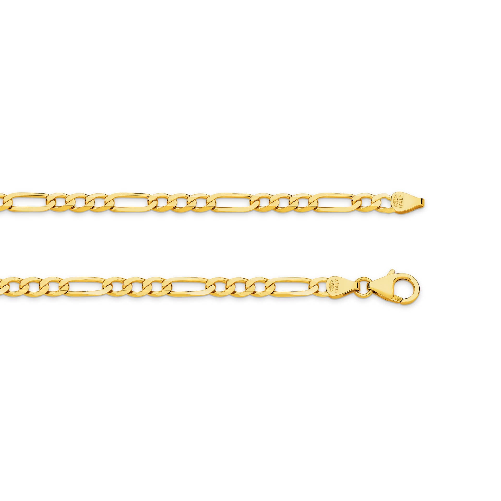 Yellow Gold 3.95mm Flat Diamond Cut Figaro 1+3 Chain - TOP