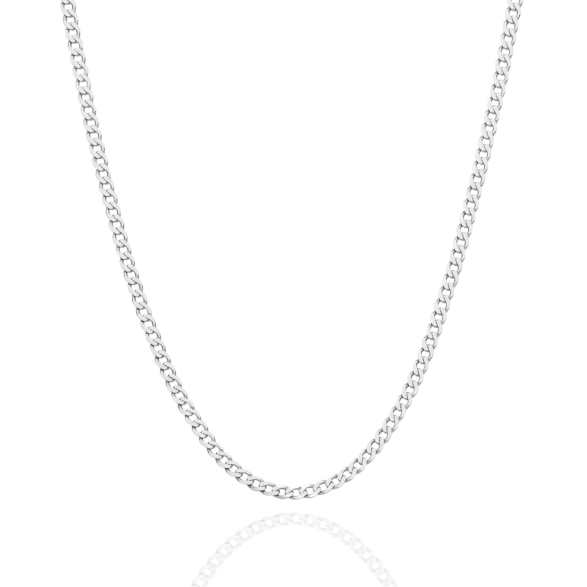 White Gold 2.4mm Flat Curb Chain - FRONT