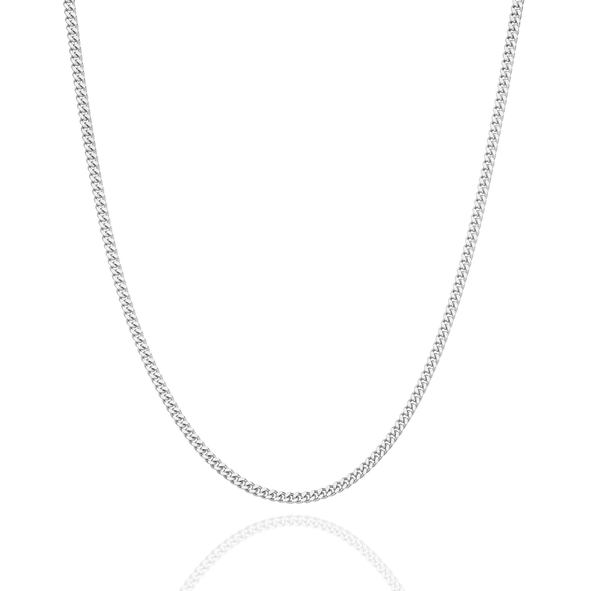 White Gold 2.16mm Diamond Cut Curb Chain - FRONT