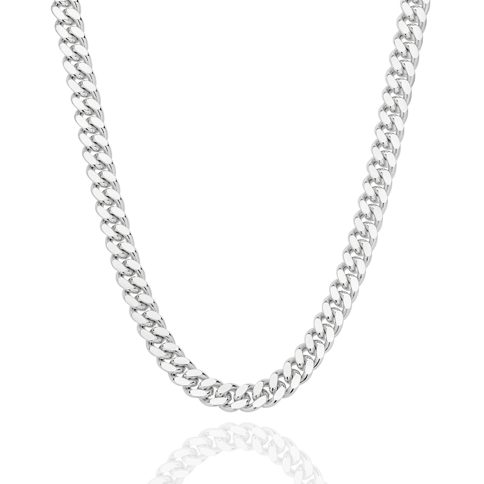 White Gold 7.16mm Diamond Cut Curb Chain - FRONT