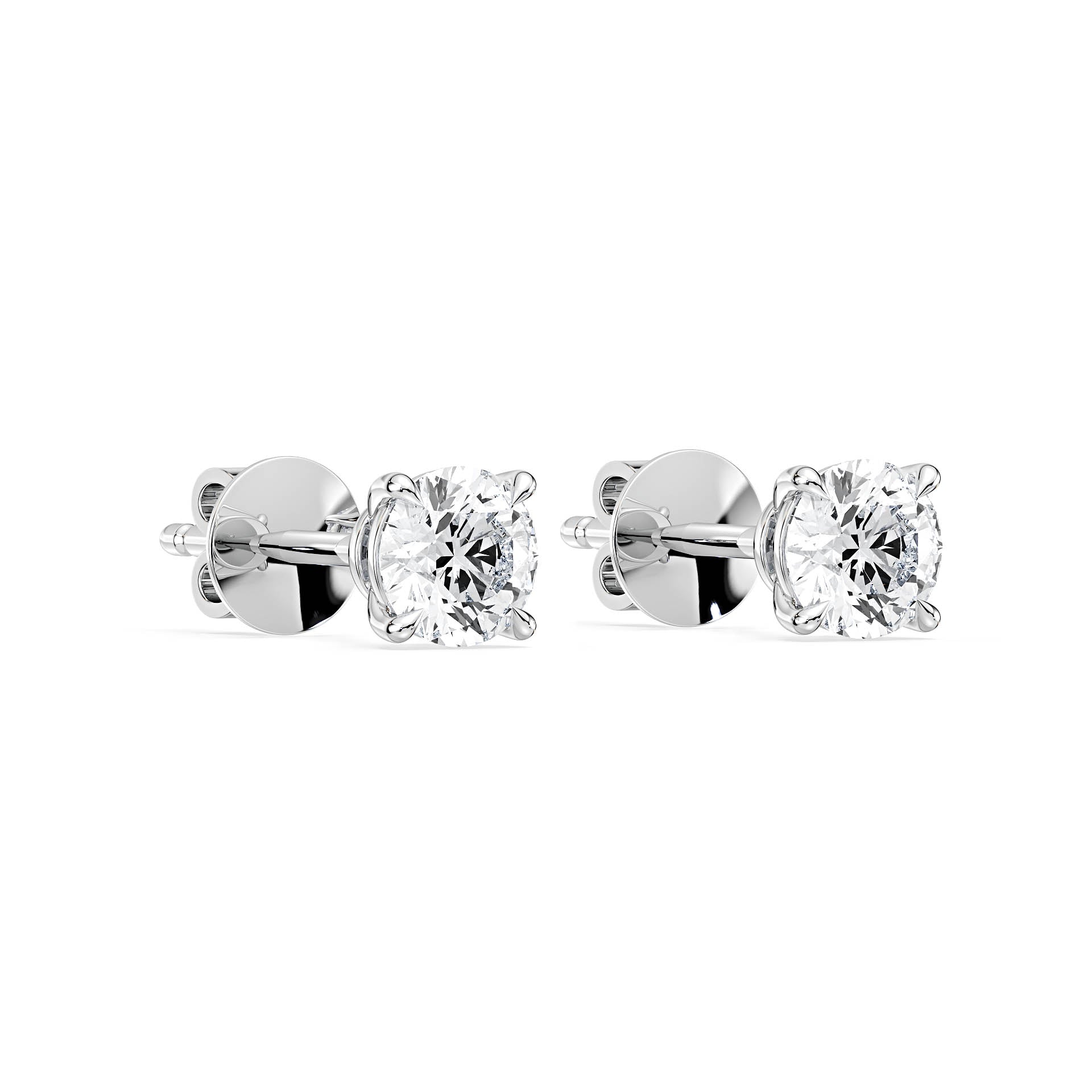 4-CLAW ROUND DIAMOND STUD EARRINGS W/PUSH BACK BUTTERFLIES in 18ct White Gold