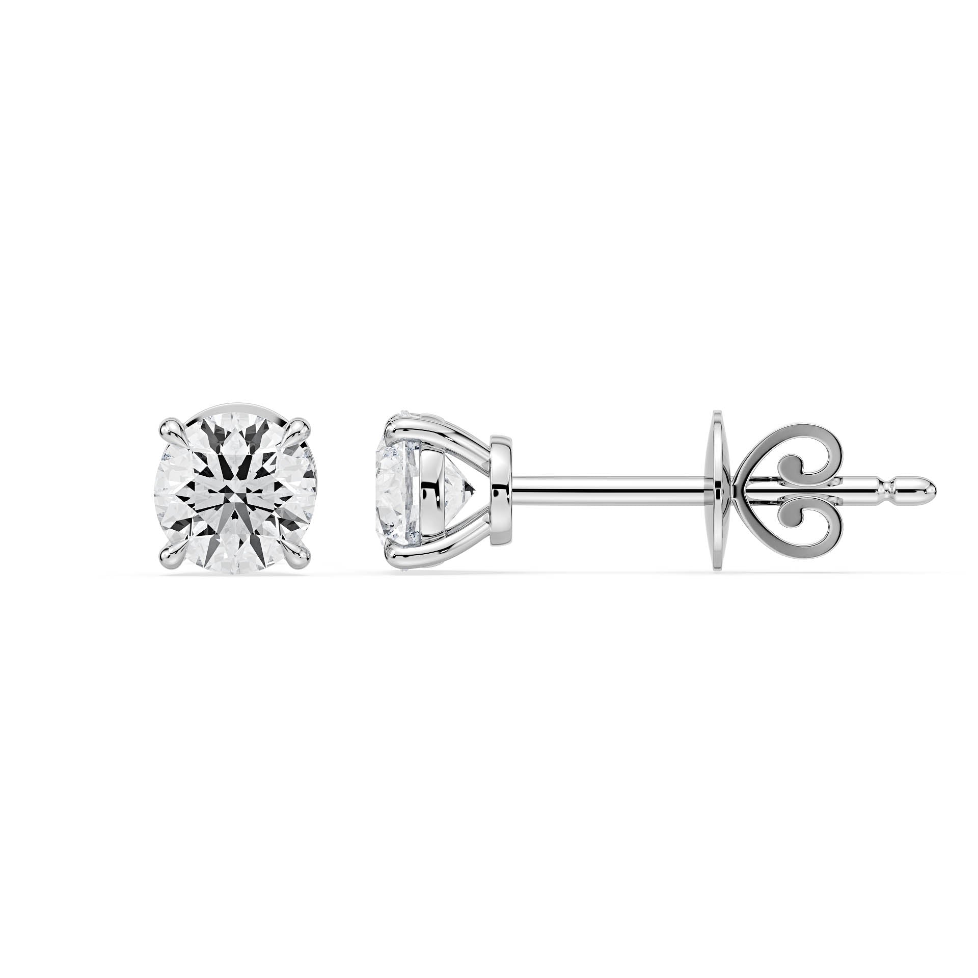 4-CLAW ROUND DIAMOND STUD EARRINGS W/PUSH BACK BUTTERFLIES in 18ct White Gold