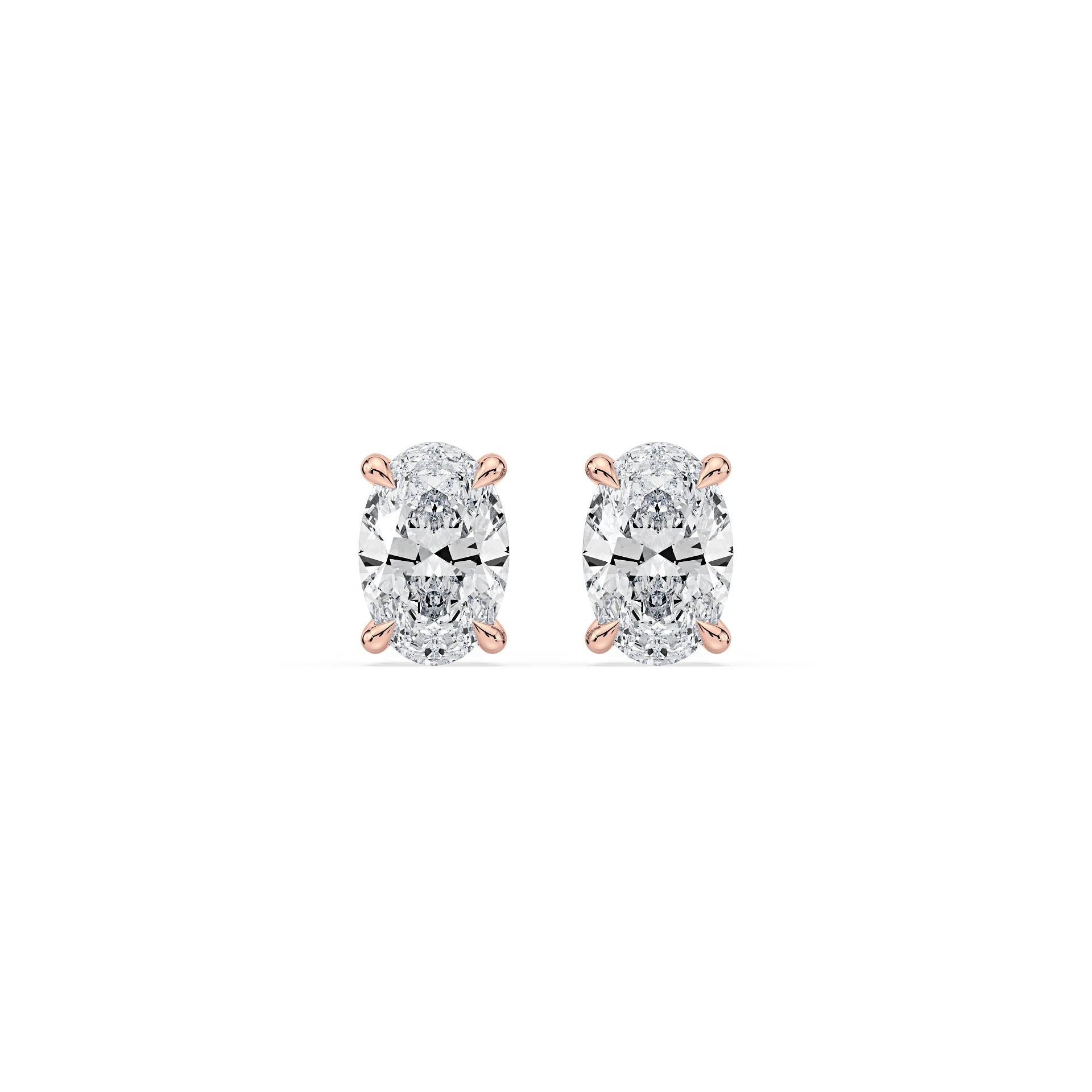 4-CLAW OVAL DIAMOND STUD EARRINGS W/PUSH BACK BUTTERFLIES in 18ct Rose Gold