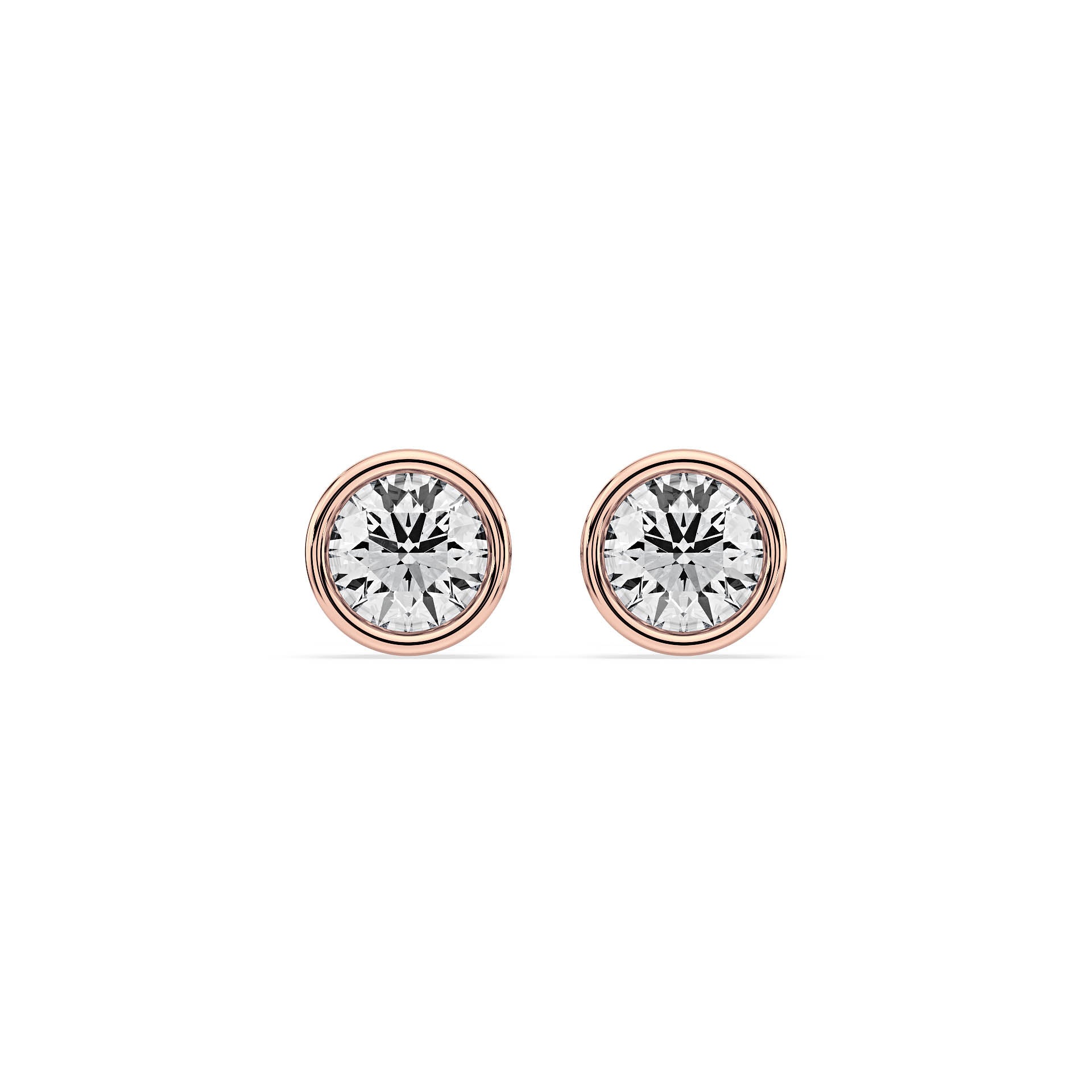 BEZEL-SET ROUND DIAMOND STUD EARRINGS W/PUSH BACK BUTTERFLIES in 18ct Rose Gold