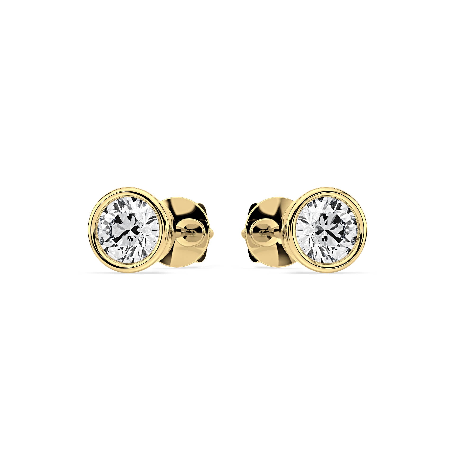 BEZEL-SET ROUND DIAMOND STUD EARRINGS W/PUSH BACK BUTTERFLIES in 18ct Yellow Gold