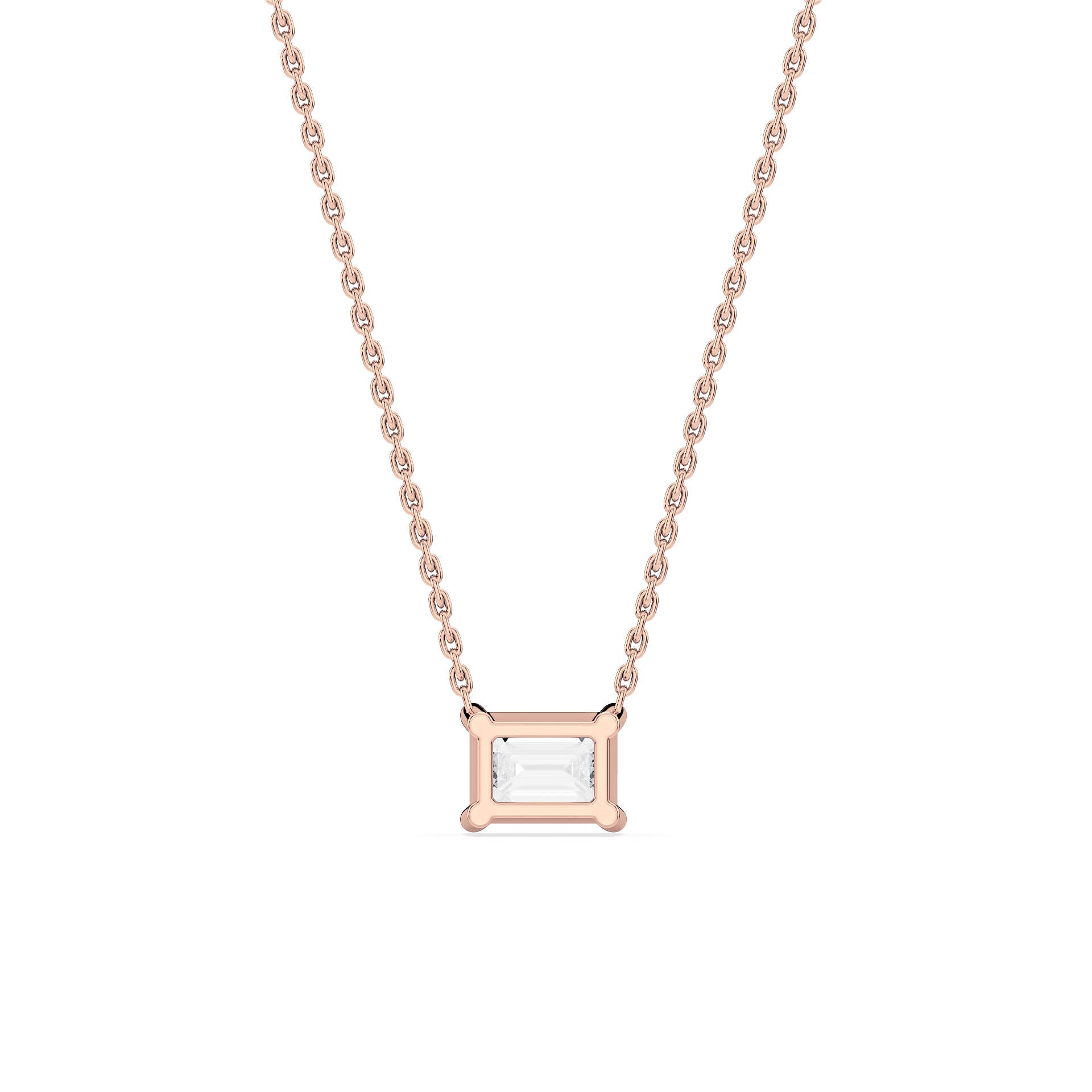 4-CLAW EMERALD CUT DIAMOND PENDANT/NECKLACE in 18ct Rose Gold