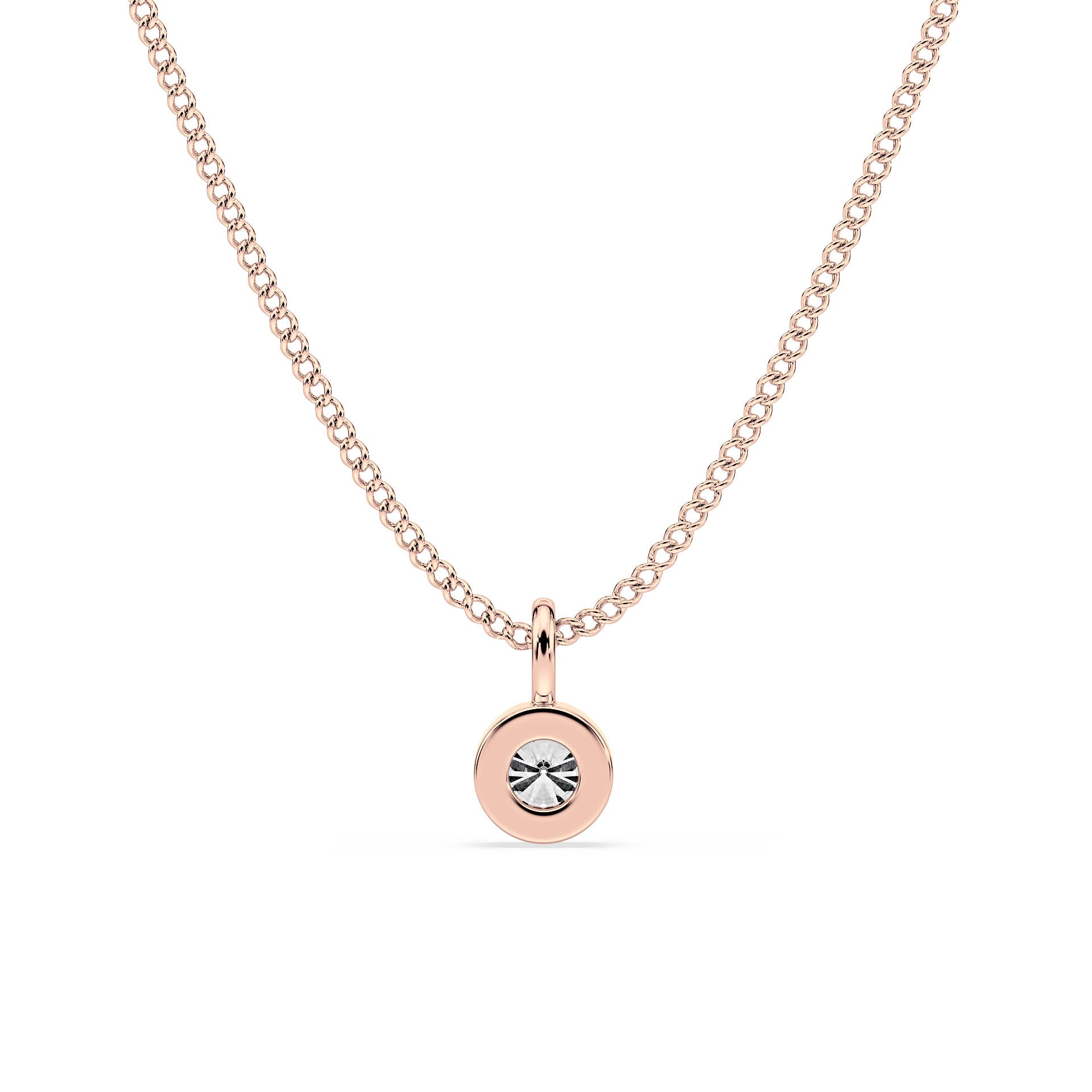 BEZEL-SET ROUND DIAMOND PENDANT/NECKLACE in 9ct Rose Gold