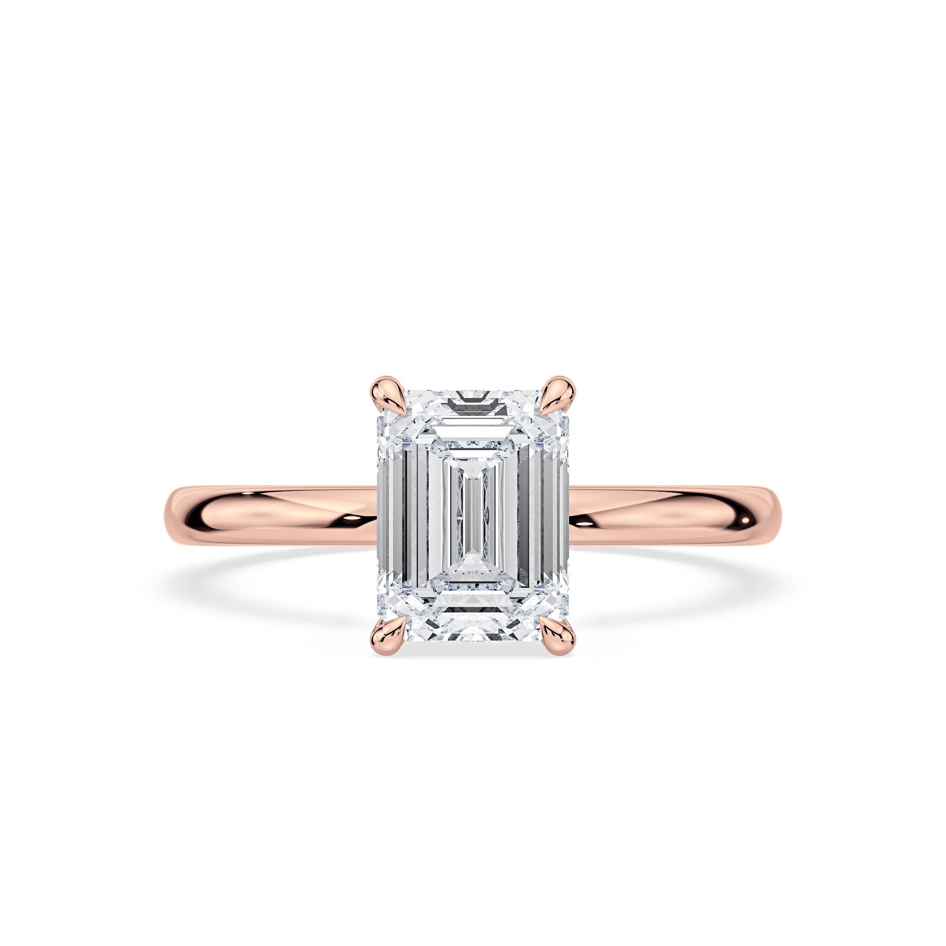 4-CLAW SOLITAIRE EMERALD CUT DIAMOND ENGAGEMENT RING WITH HIDDEN HALO in 18ct Rose Gold