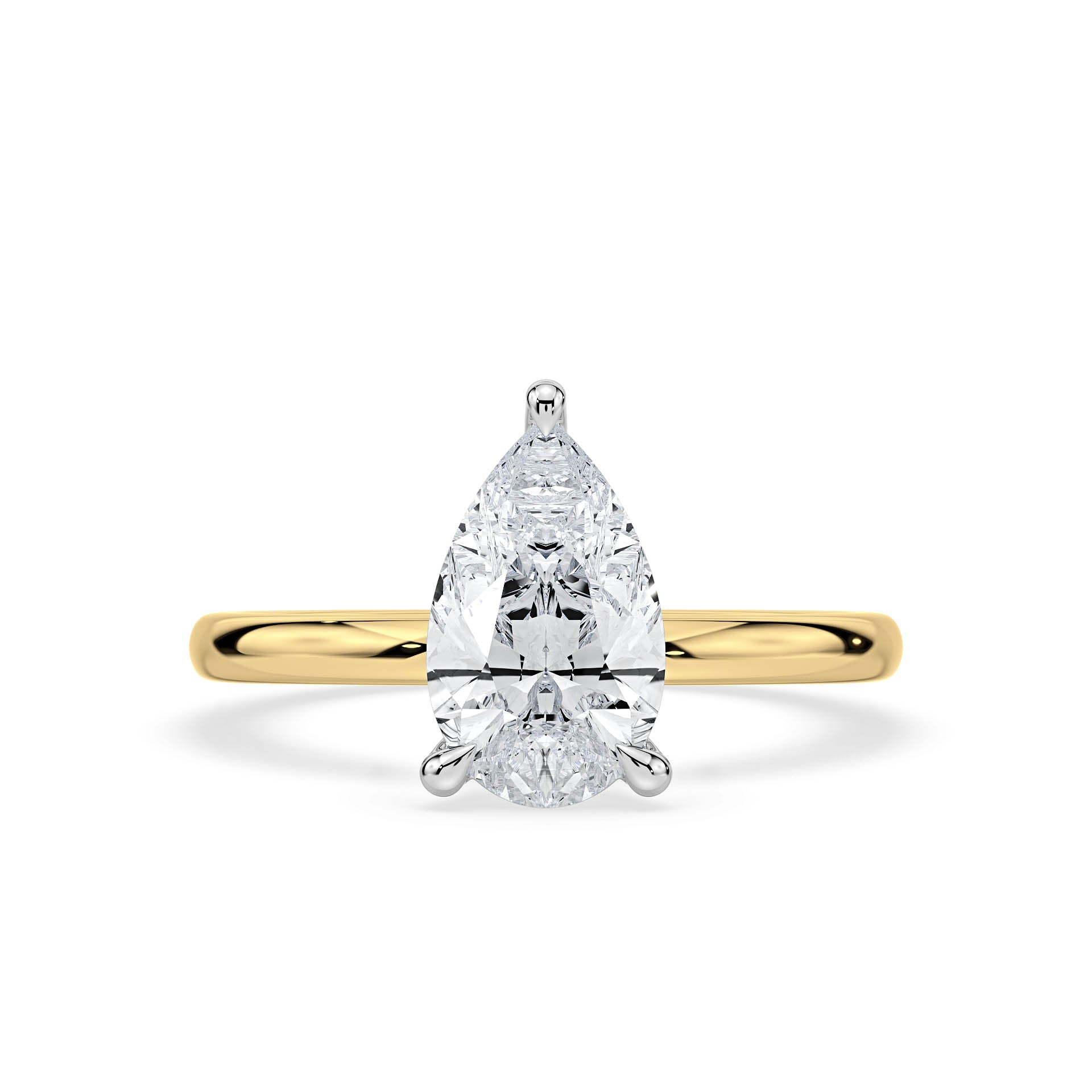 3-CLAW SOLITAIRE PEAR SHAPE DIAMOND ENGAGEMENT RING in 18ct Two Tone Gold