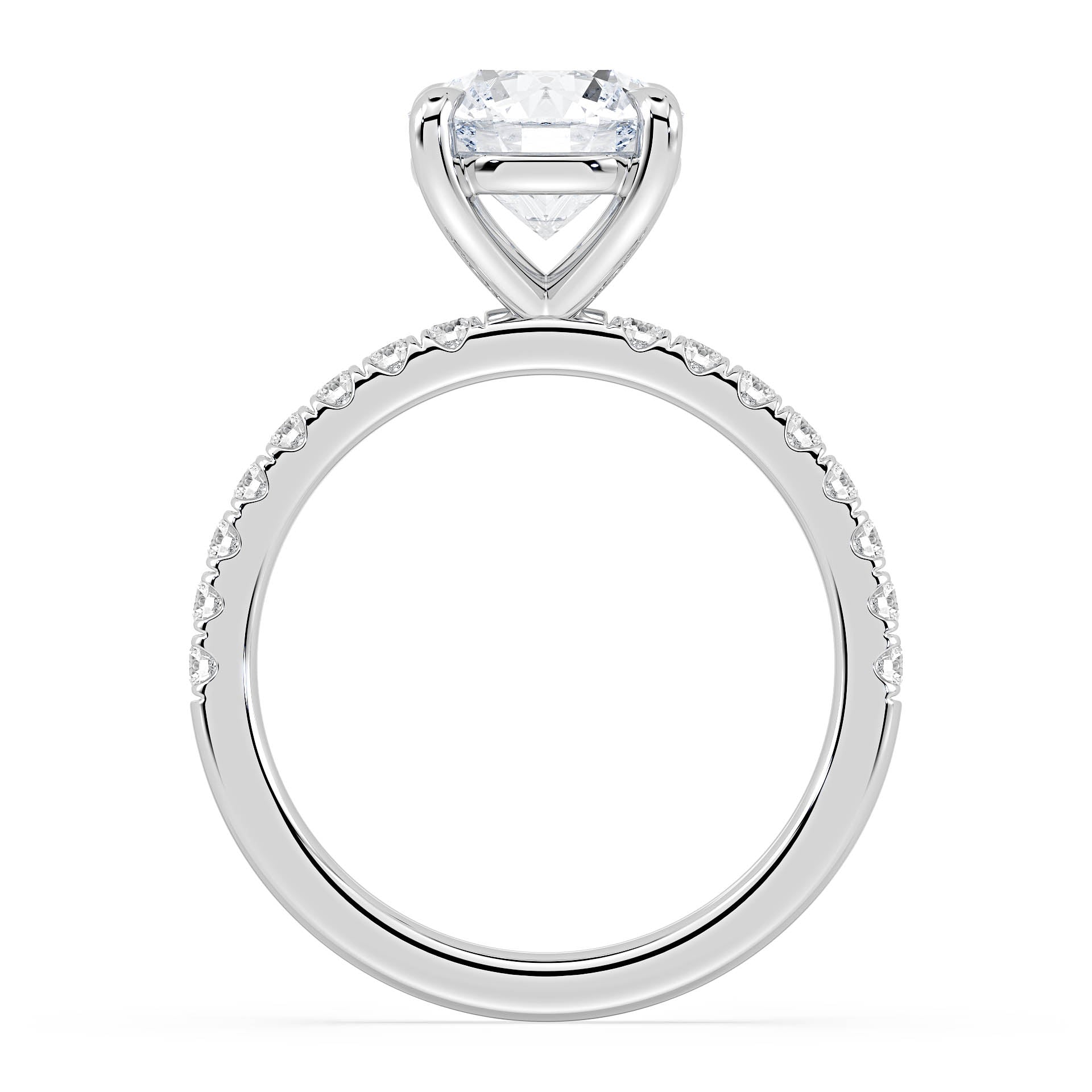 4-CLAW SOLITAIRE ROUND DIAMOND ENGAGEMENT RING WITH SMALL ROUND SHOULDER DIAMONDS in 18ct White Gold