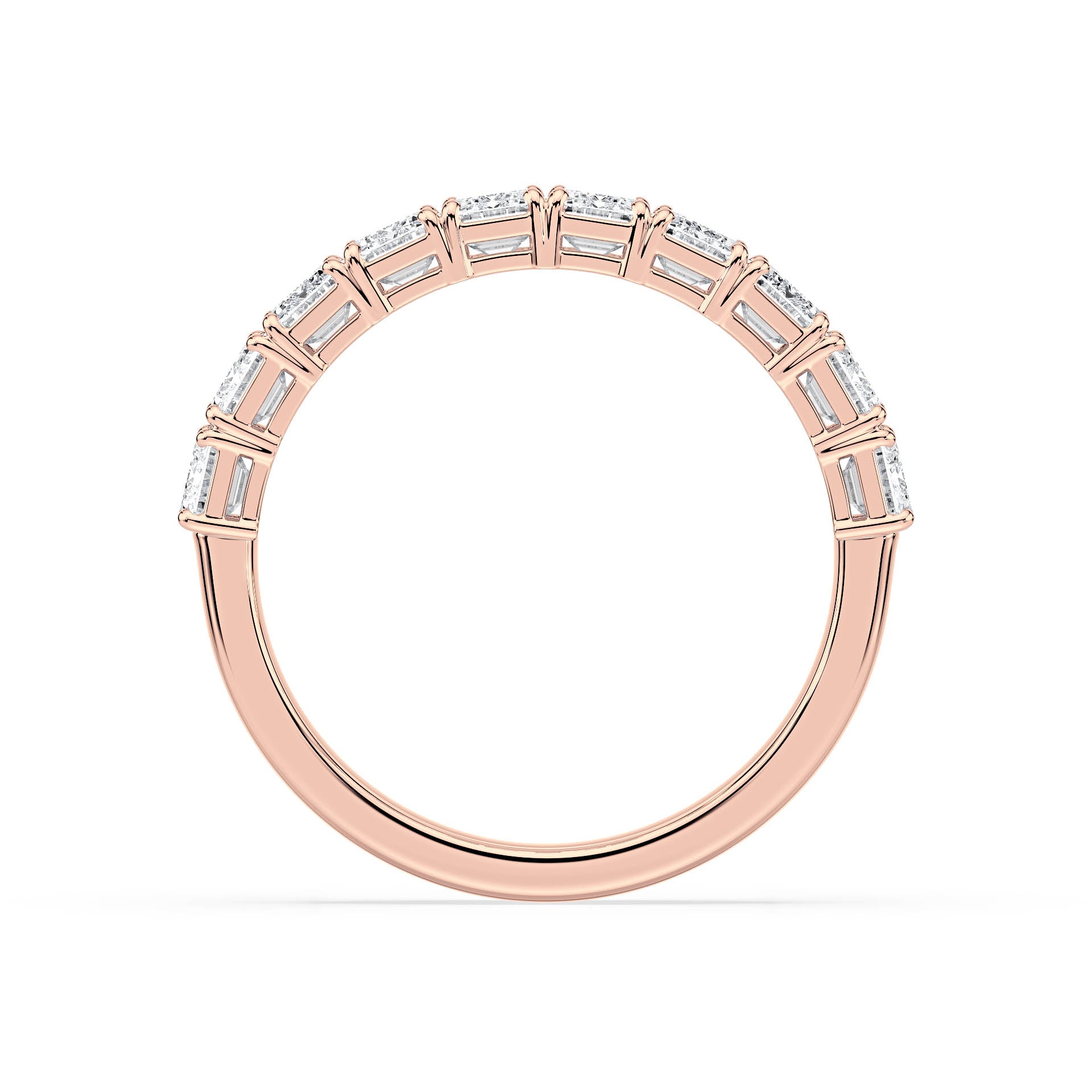 CLAW SET HALF ETERNITY EMERALD CUT DIAMOND RING in 18ct Rose Gold