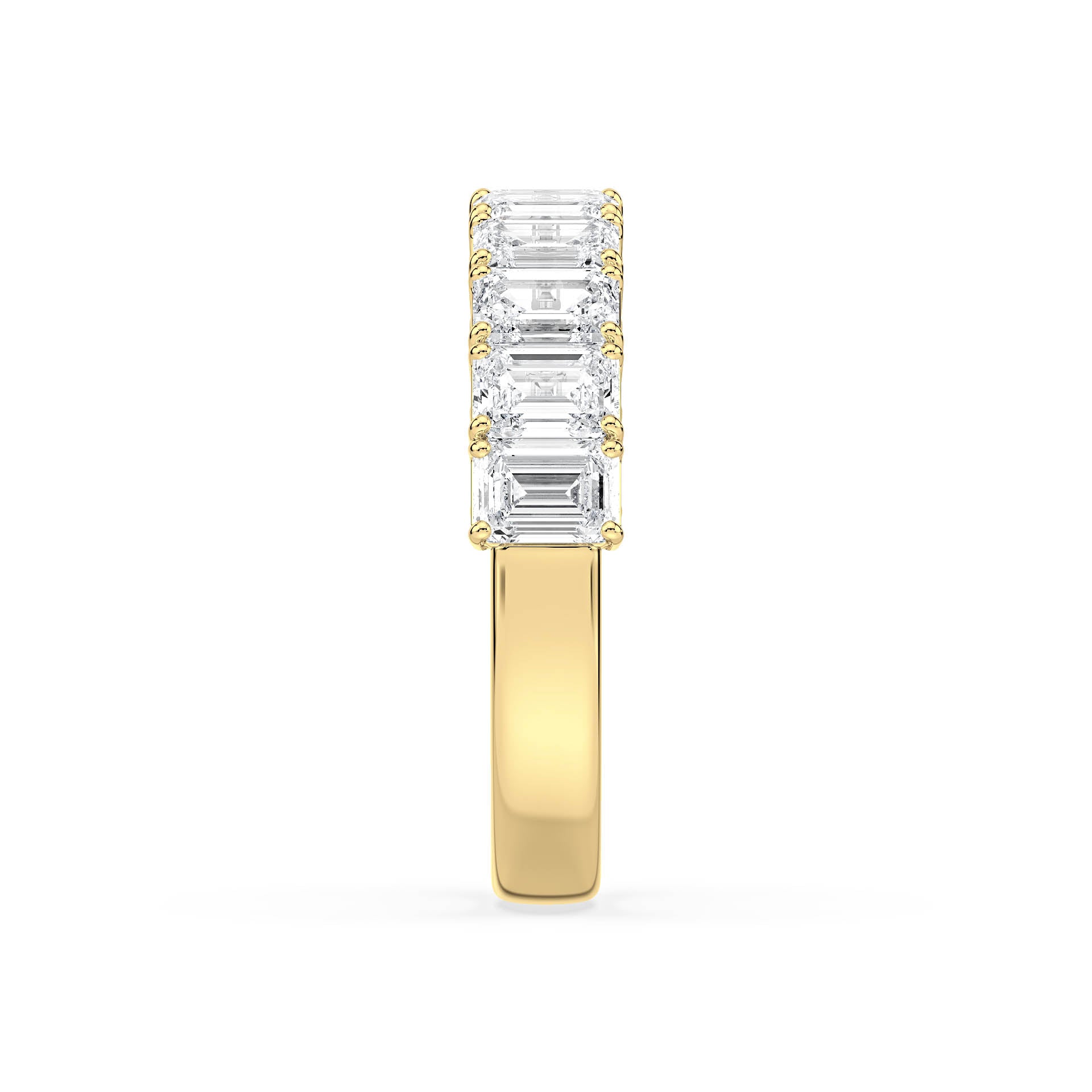 CLAW SET HALF ETERNITY EMERALD CUT DIAMOND RING in 18ct Yellow Gold