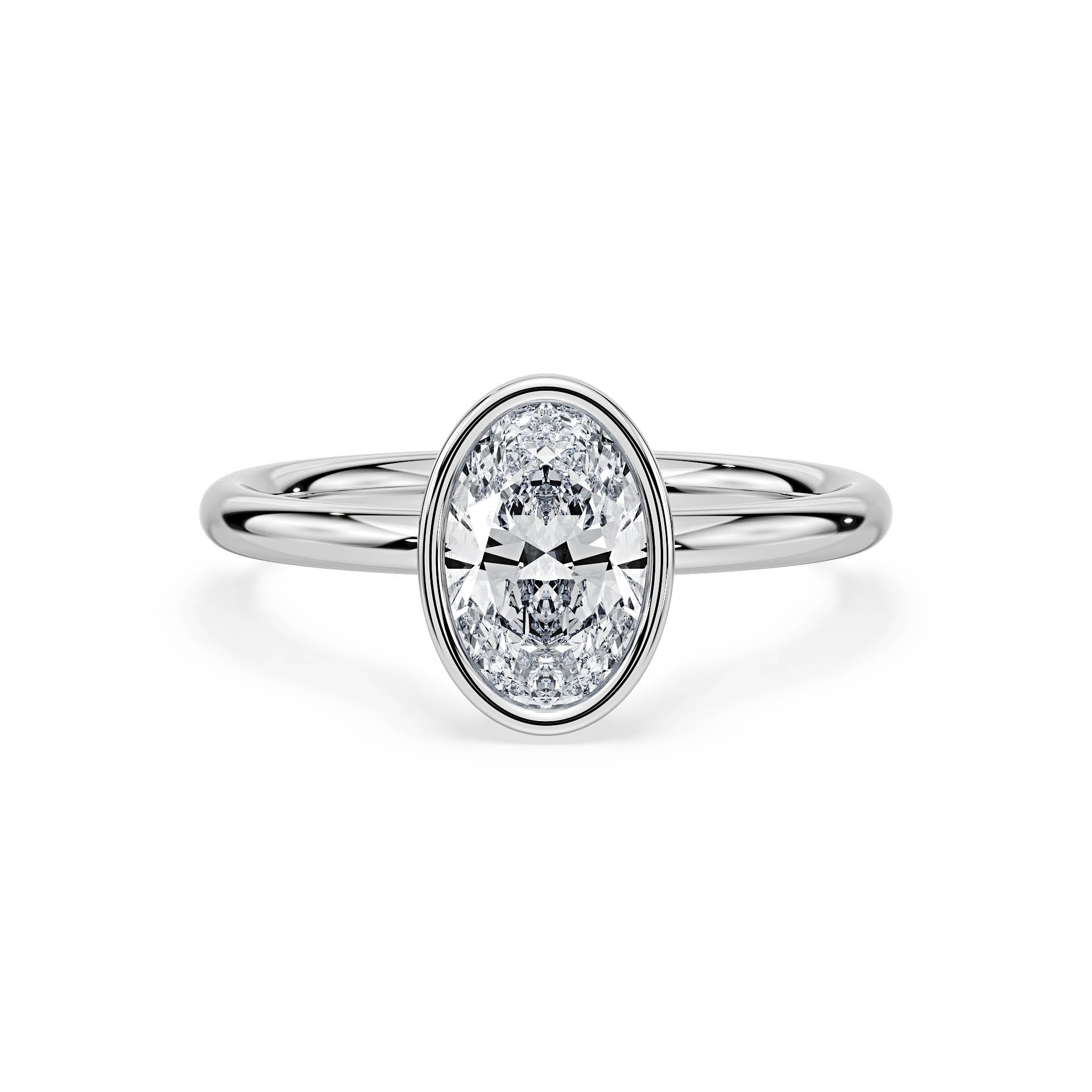 BEZEL SET SOLITAIRE OVAL DIAMOND ENGAGEMENT RING in 18ct White Gold