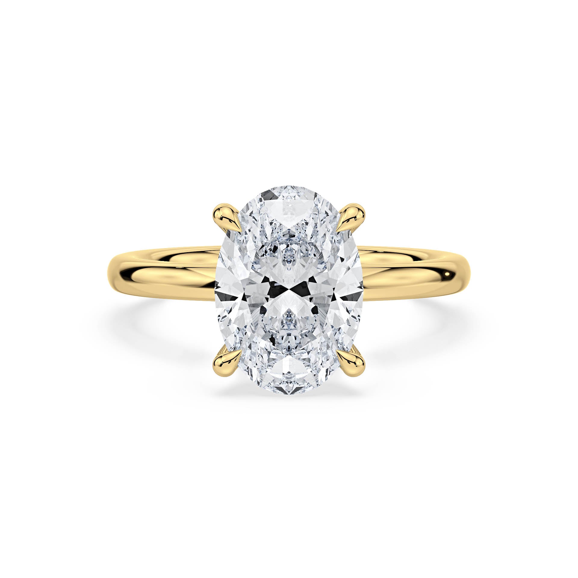 4-CLAW SOLITAIRE OVAL DIAMOND ENGAGEMENT RING WITH HIDDEN HALO in 18ct Yellow Gold