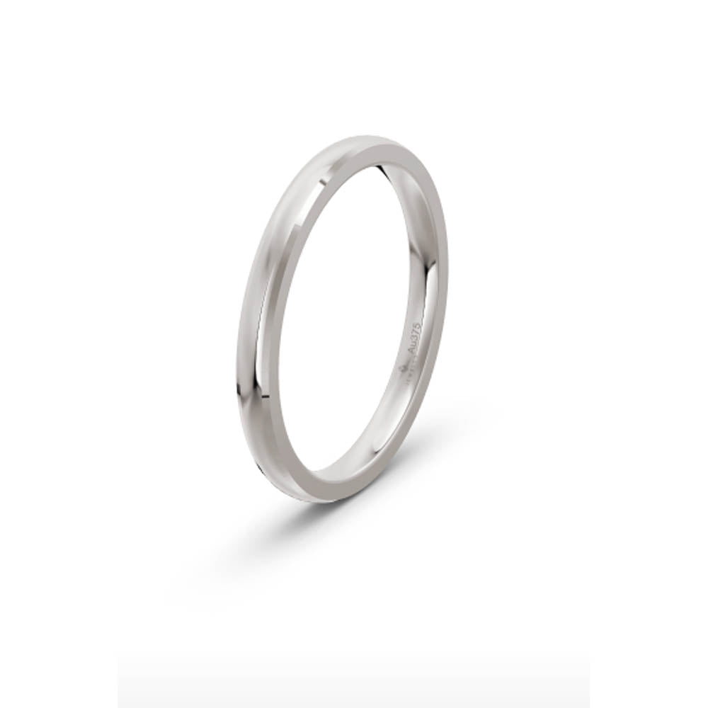 Classic Flat Bevelled 2mm White Gold Wedding Band
