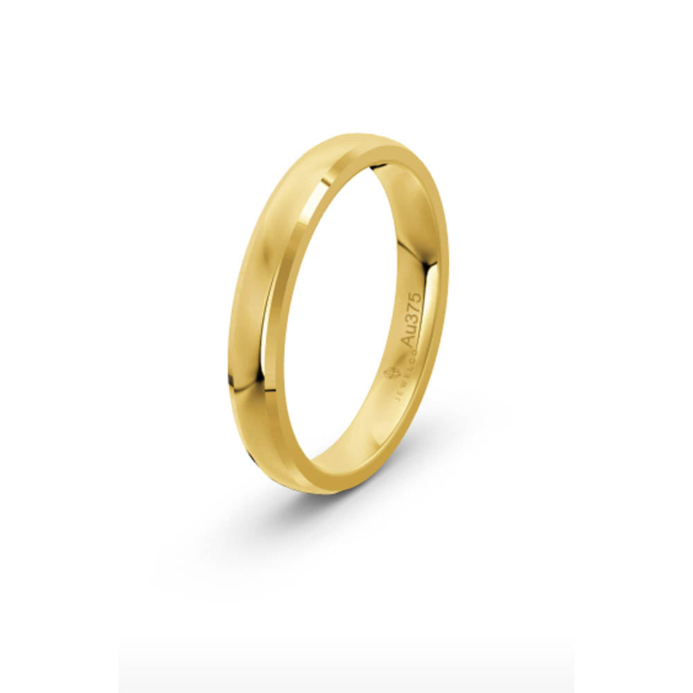 Classic Flat Bevelled 3mm Yellow Gold Wedding Band