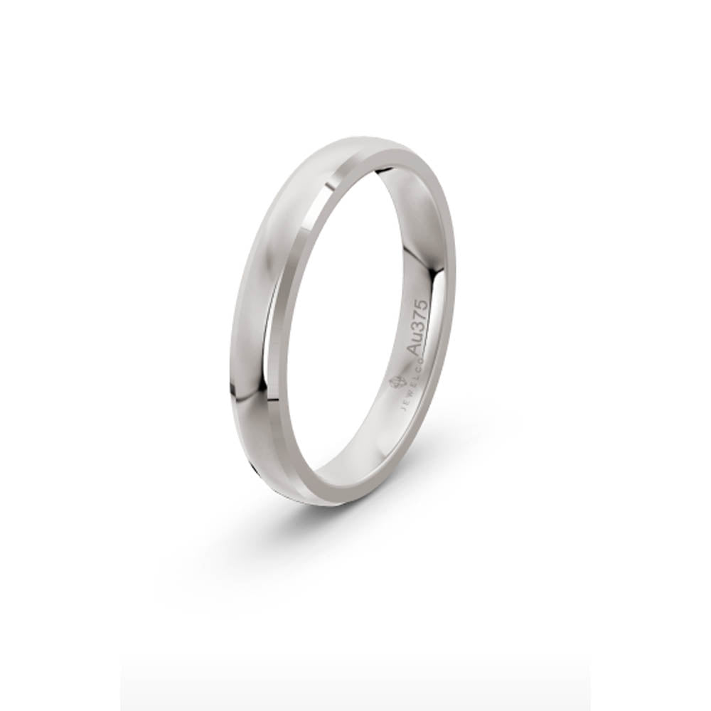Classic Flat Bevelled 3mm White Gold Wedding Band