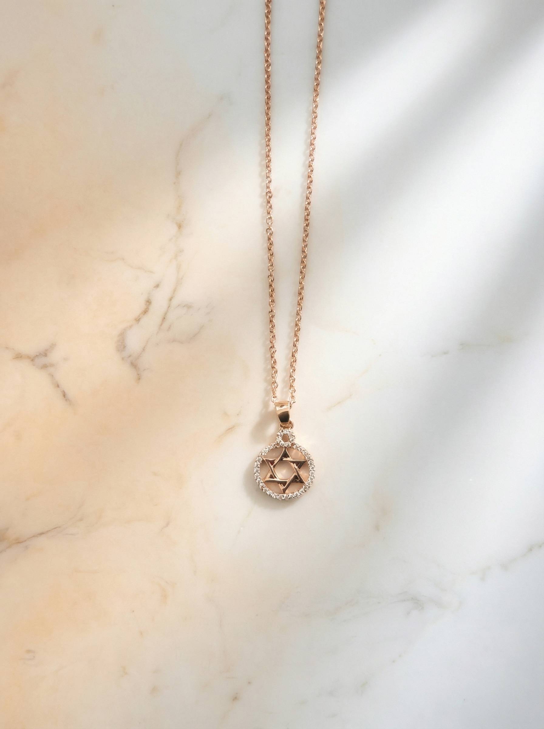 18ct Rose Gold Magen David Necklace with Natural Diamonds – 42cm