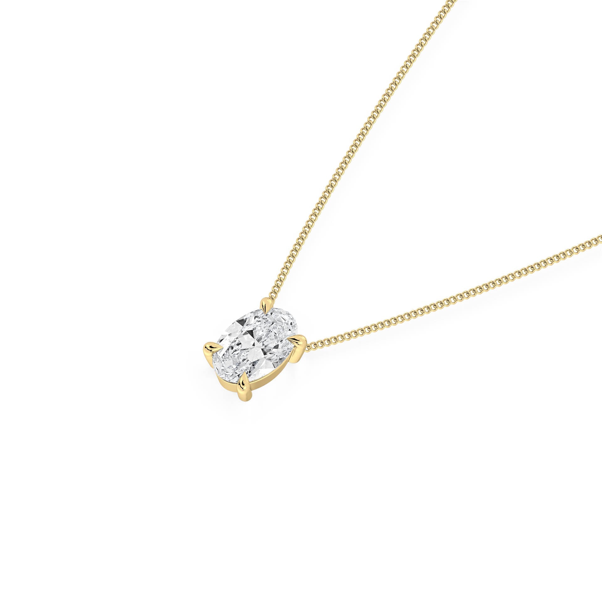 4-CLAW OVAL DIAMOND PENDANT/NECKLACE in 18ct Yellow Gold