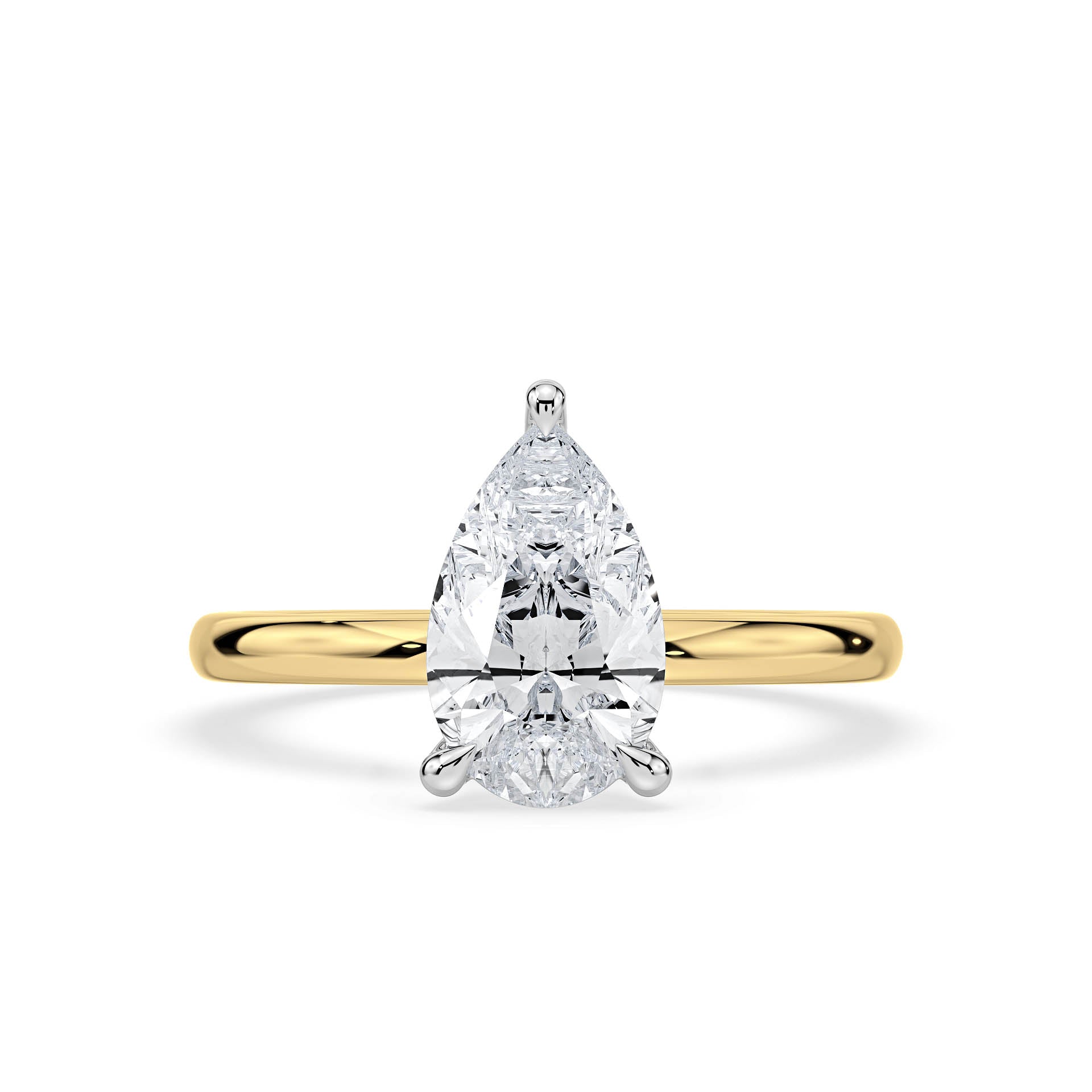 3-CLAW SOLITAIRE PEAR SHAPE DIAMOND ENGAGEMENT RING in 18ct Two Tone Gold