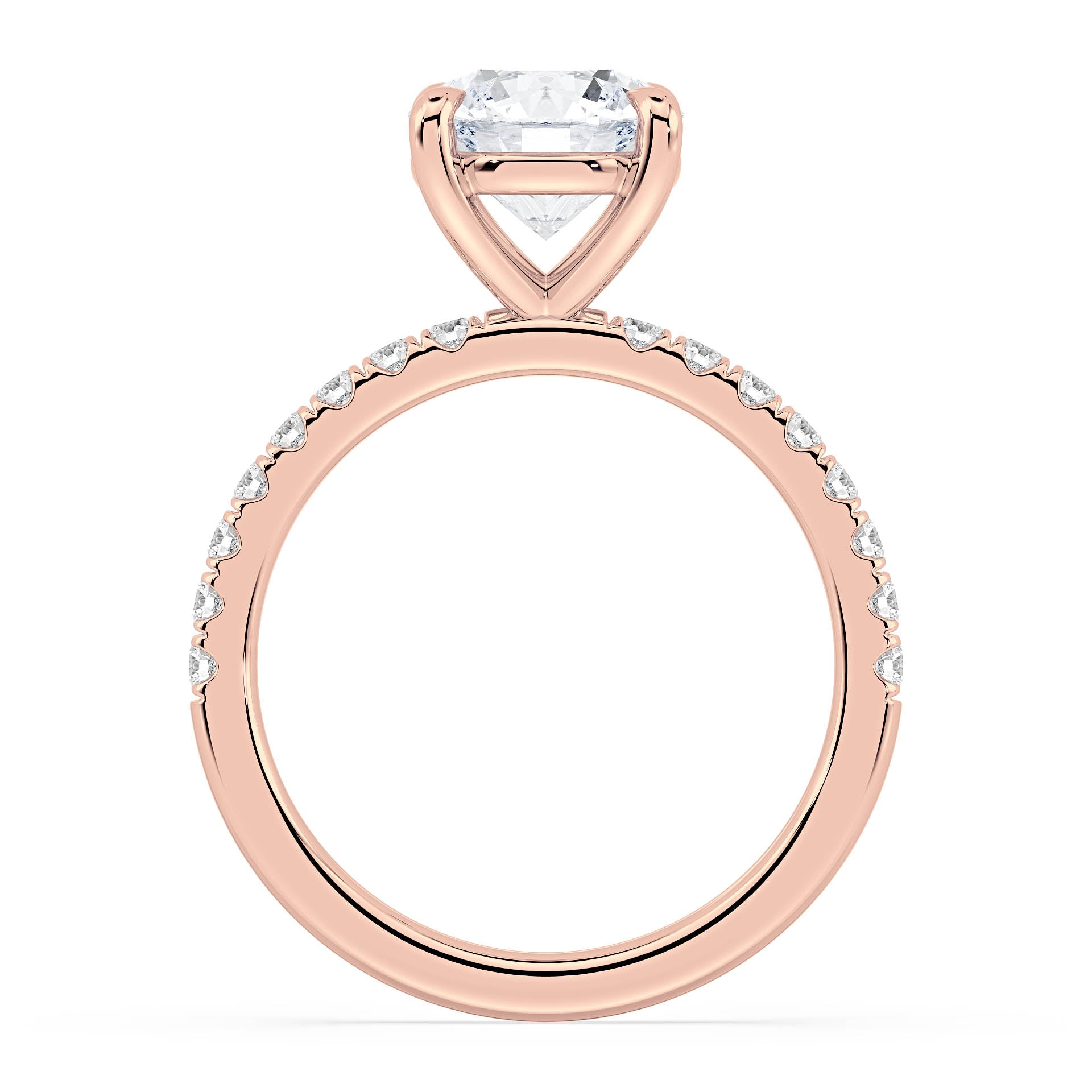 4-CLAW SOLITAIRE ROUND DIAMOND ENGAGEMENT RING WITH SMALL ROUND SHOULDER DIAMONDS in 18ct Rose Gold