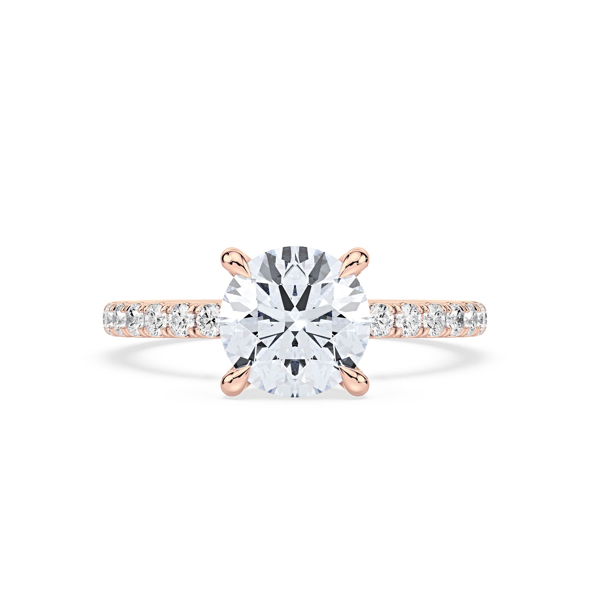 4-CLAW SOLITAIRE ROUND DIAMOND ENGAGEMENT RING WITH SMALL ROUND SHOULDER DIAMONDS in 18ct Rose Gold