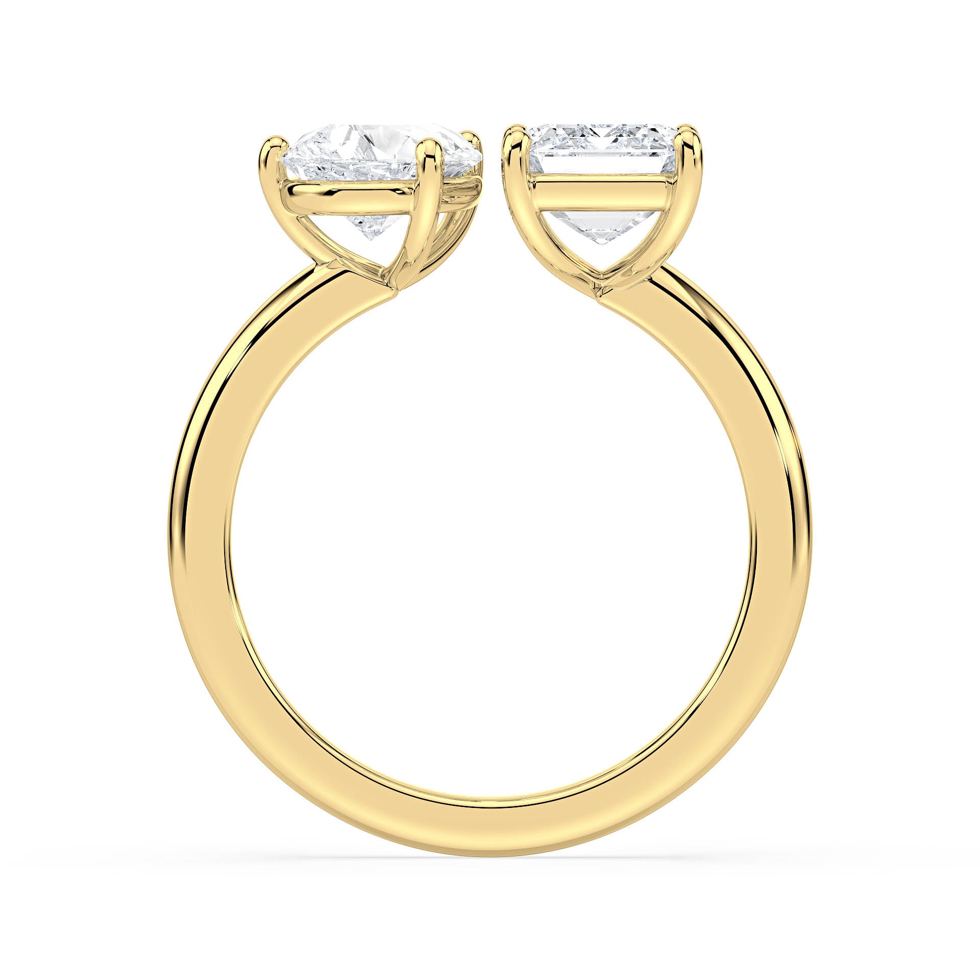 3 AND 4-CLAW TOI ET MOI PEAR-SHAPED AND EMERALD-CUT DIAMOND ENGAGEMENT RING in 18ct Yellow Gold