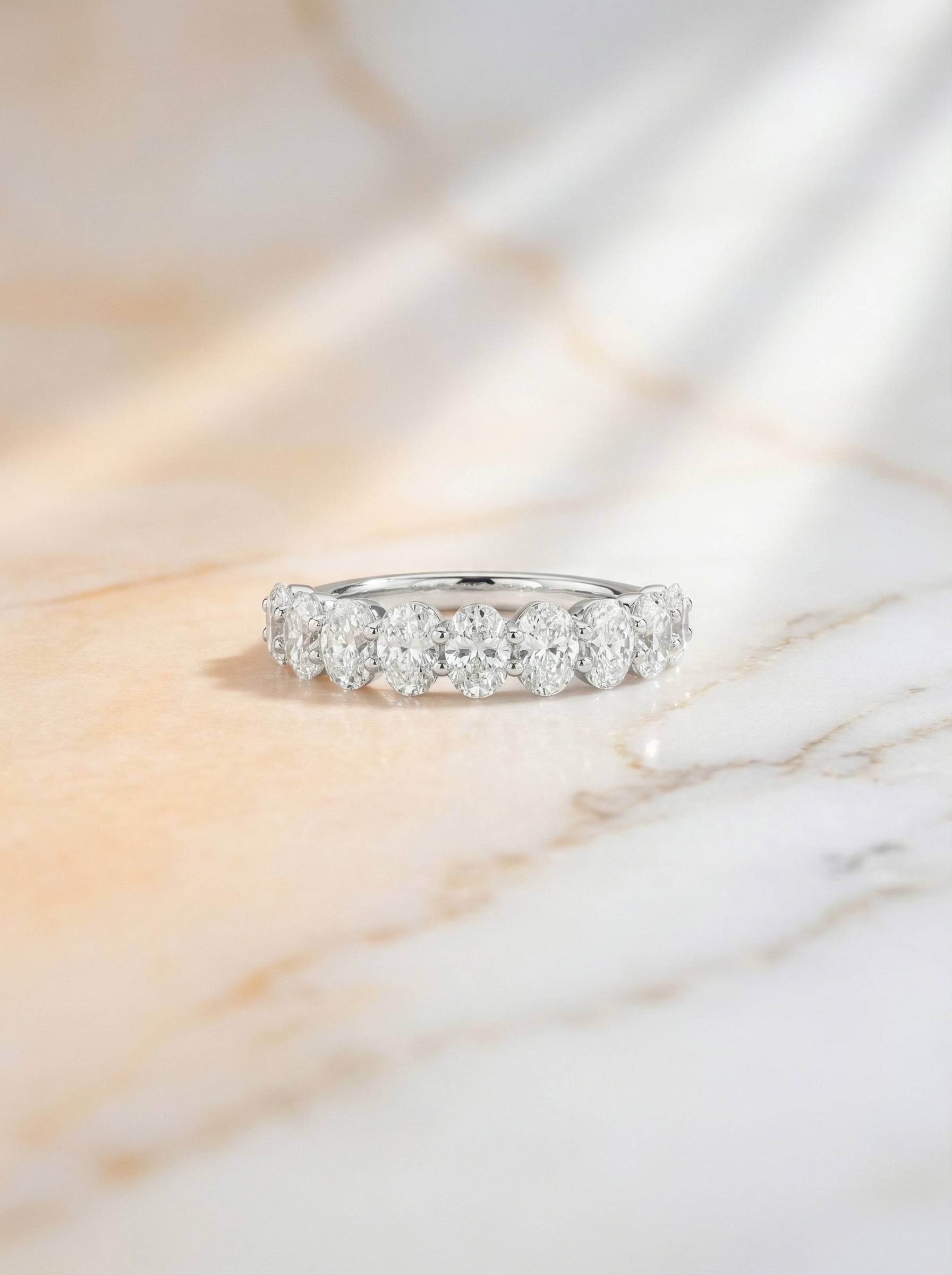 Platinum oval diamond half eternity ring 1.48ct