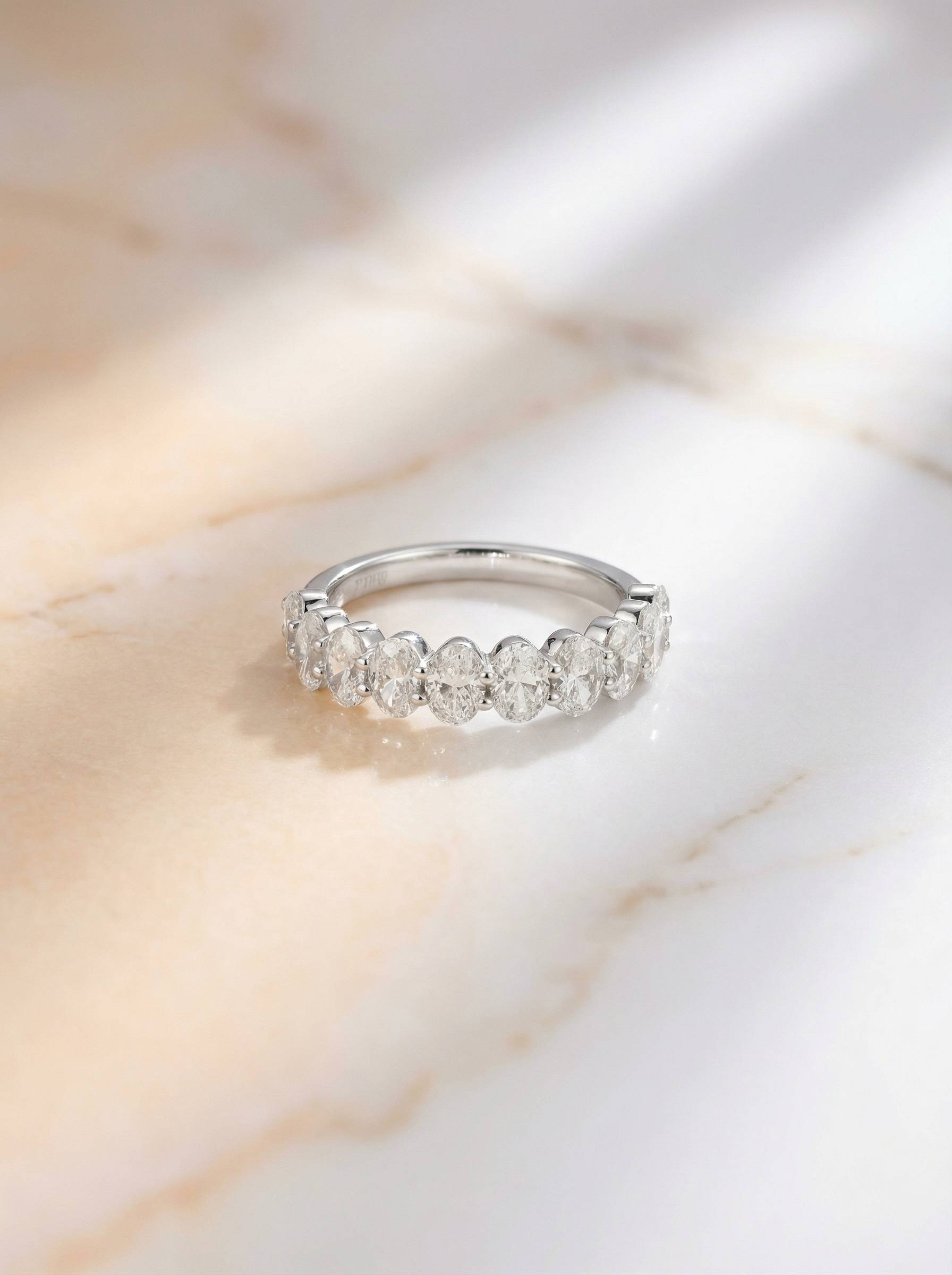 Platinum oval diamond half eternity ring 1.48ct