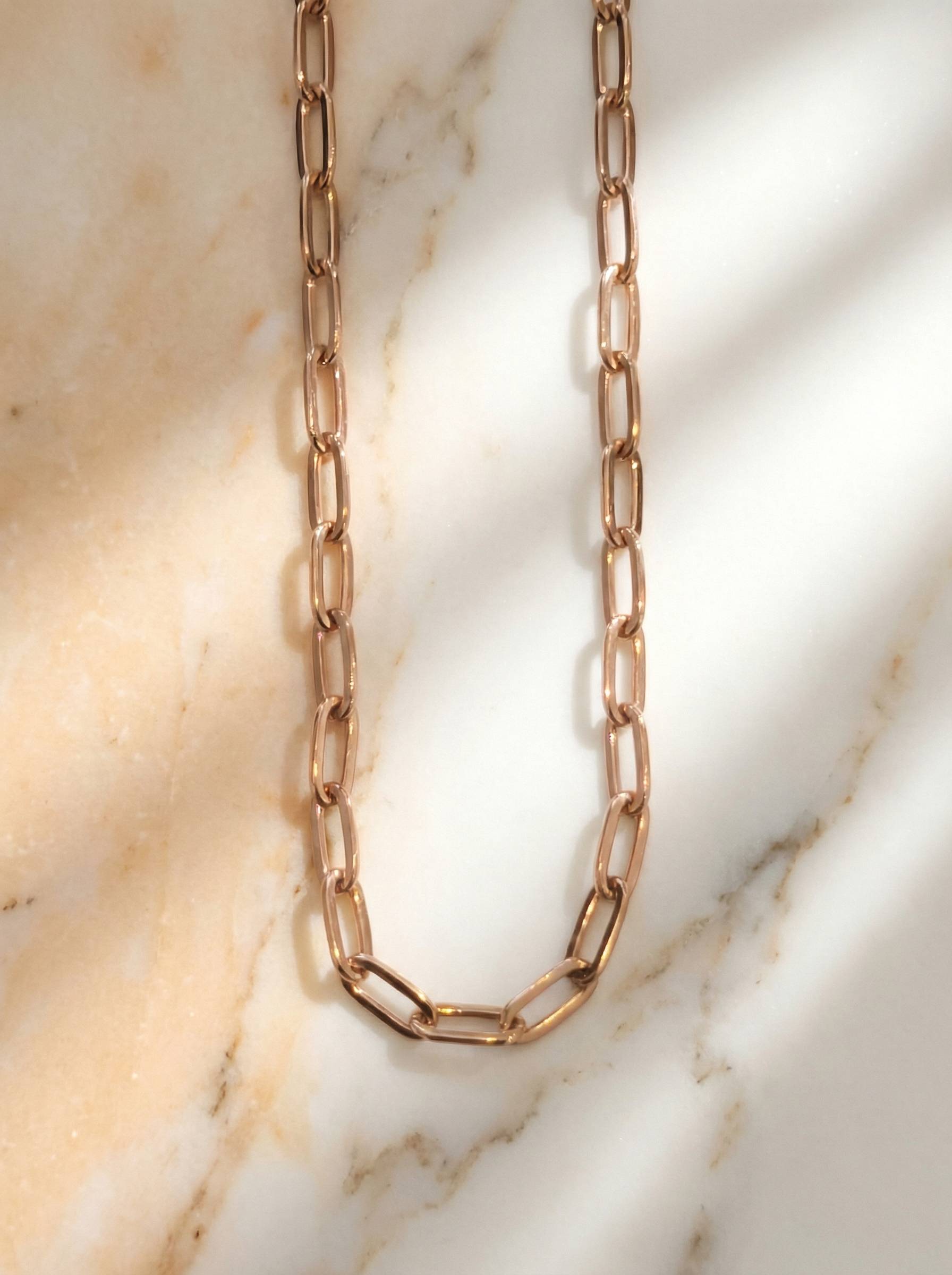 9ct Rose Gold Elongated Paperclip Chain Necklace 70cm