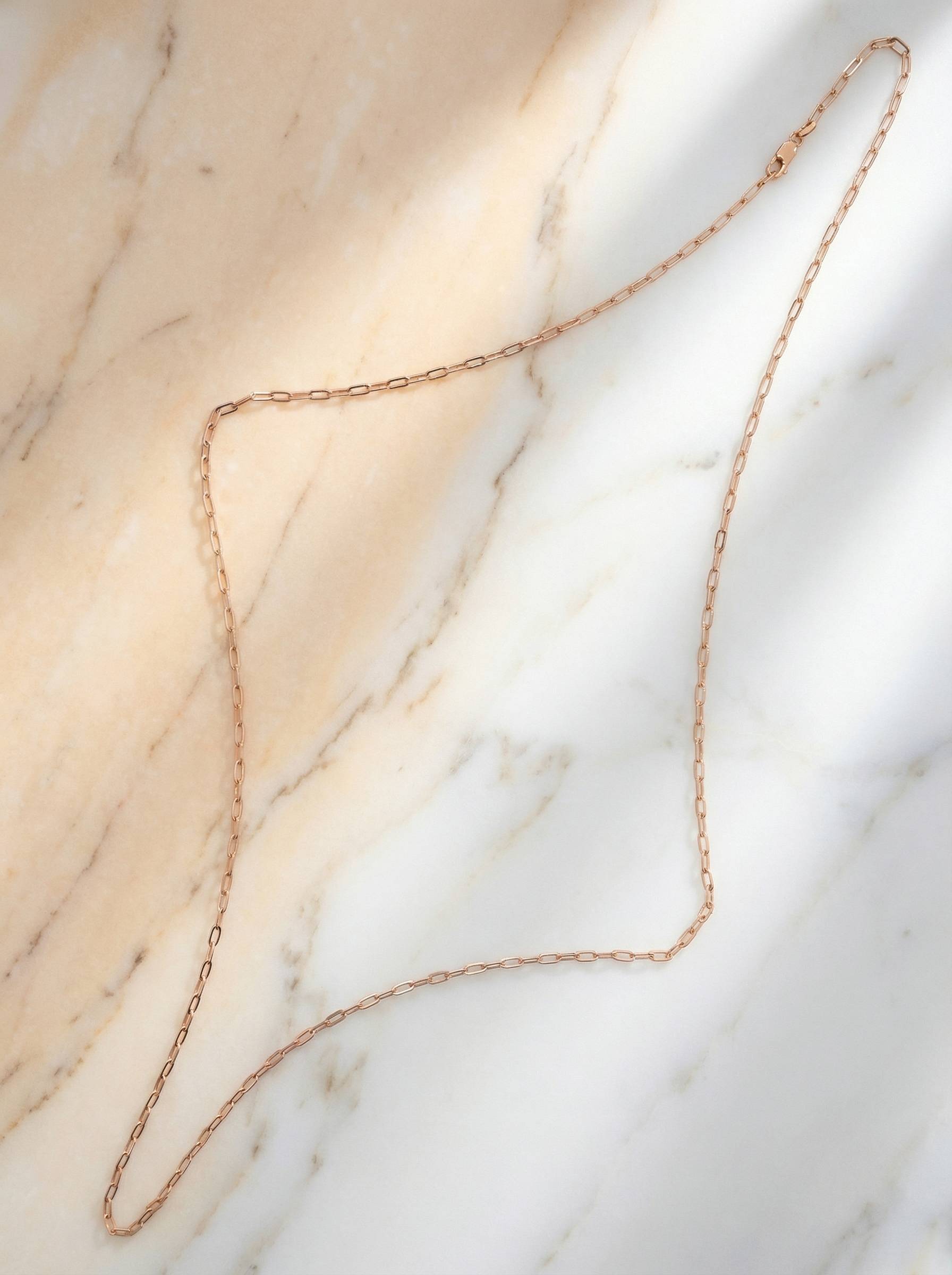 9ct Rose Gold Elongated Paperclip Chain Necklace 70cm